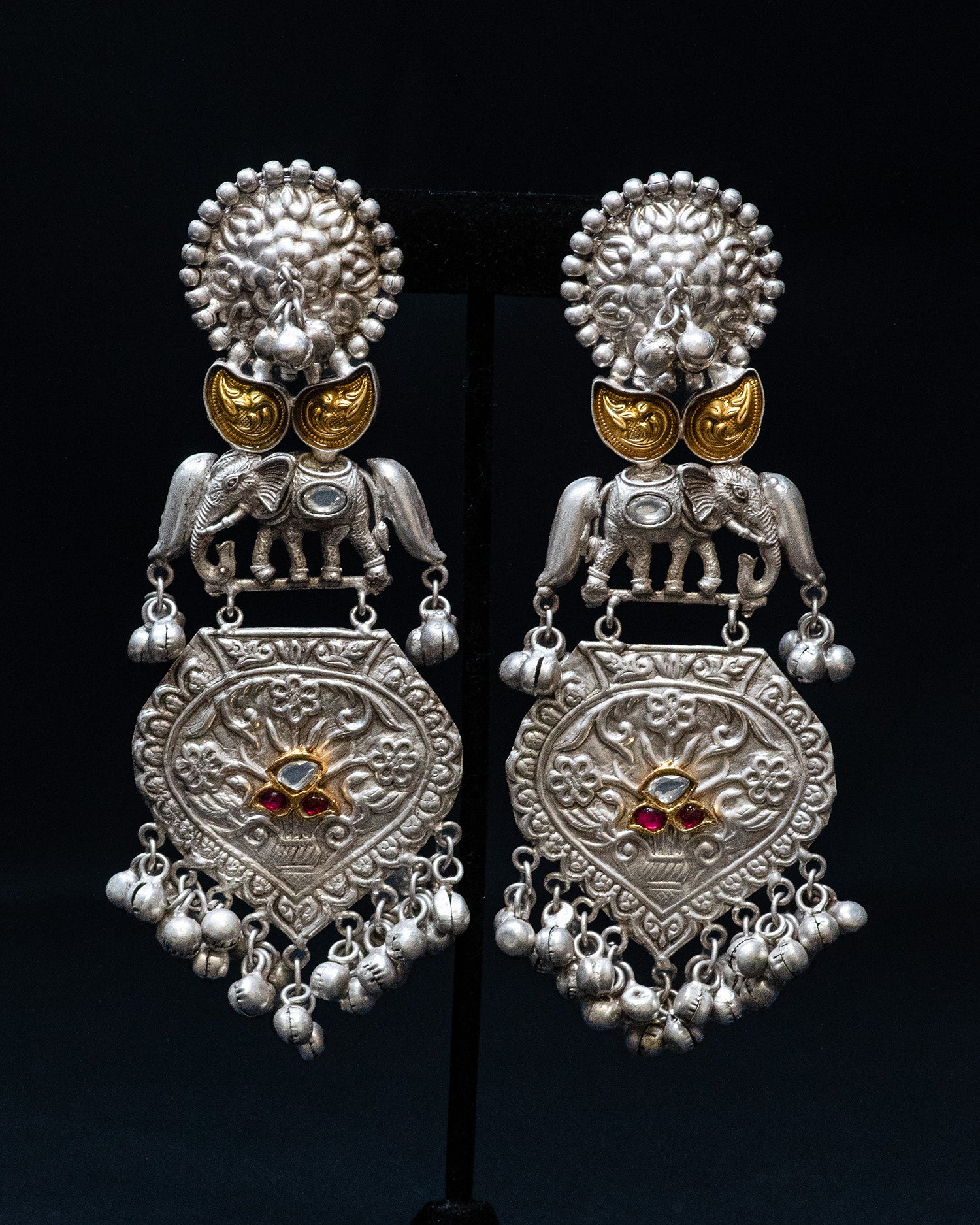 Elephant Stone Pink Center Stone Silver Look Alike Dangler Earrings