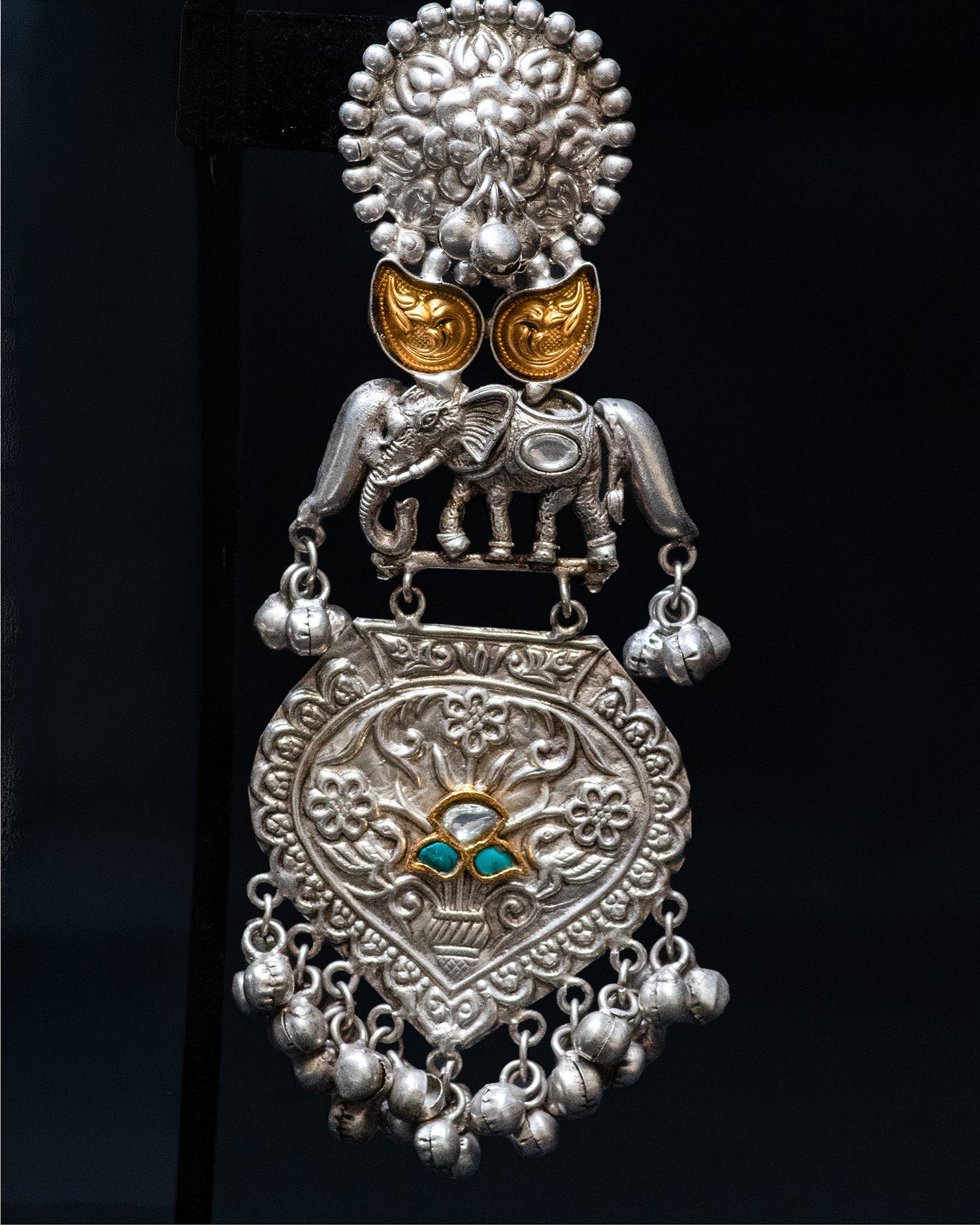 Elephant Stone Blue Center Stone Silver Look Alike Dangler Earrings