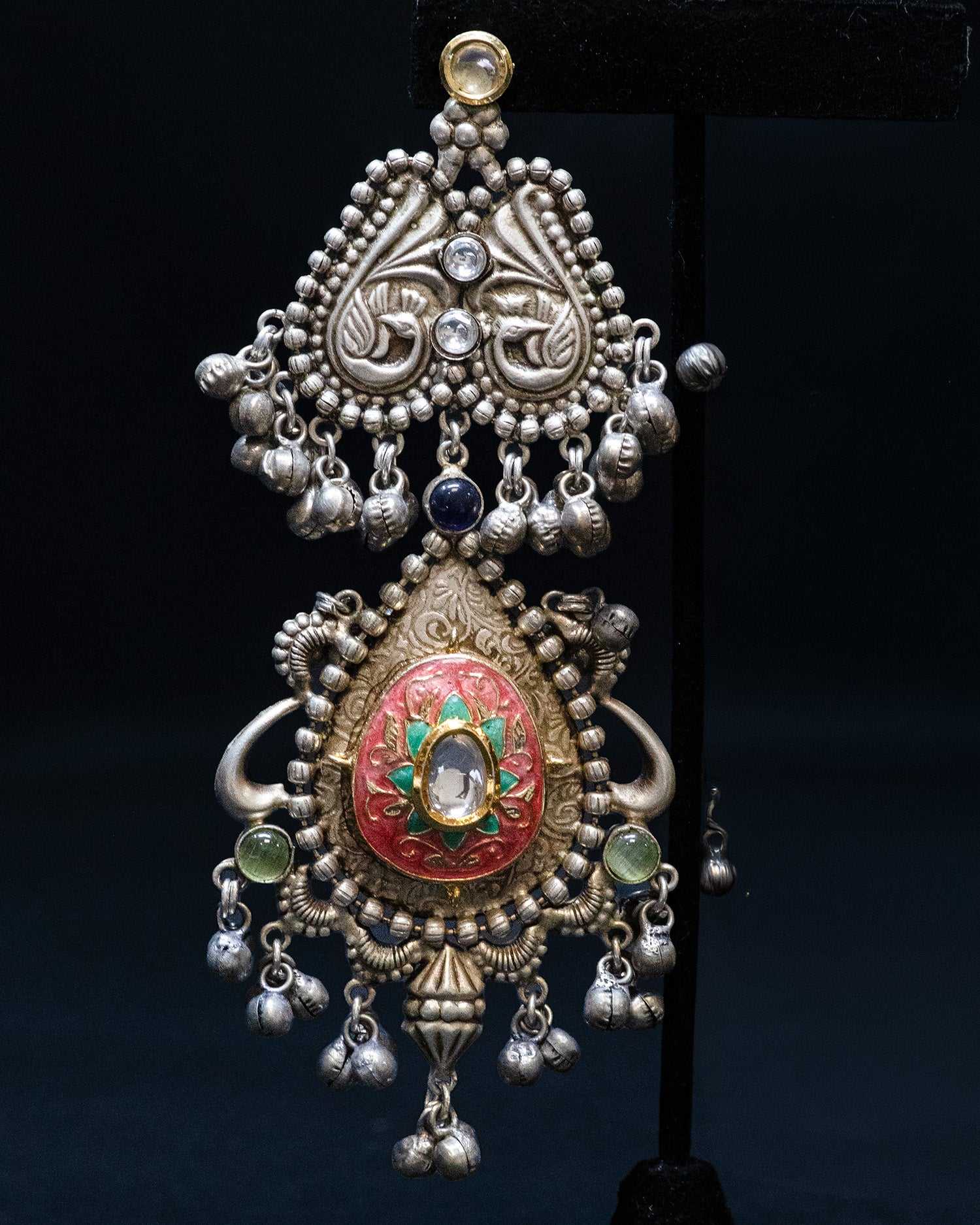Peacock Design Pink Antique Drop Silver Look Alike Dangle Earrings