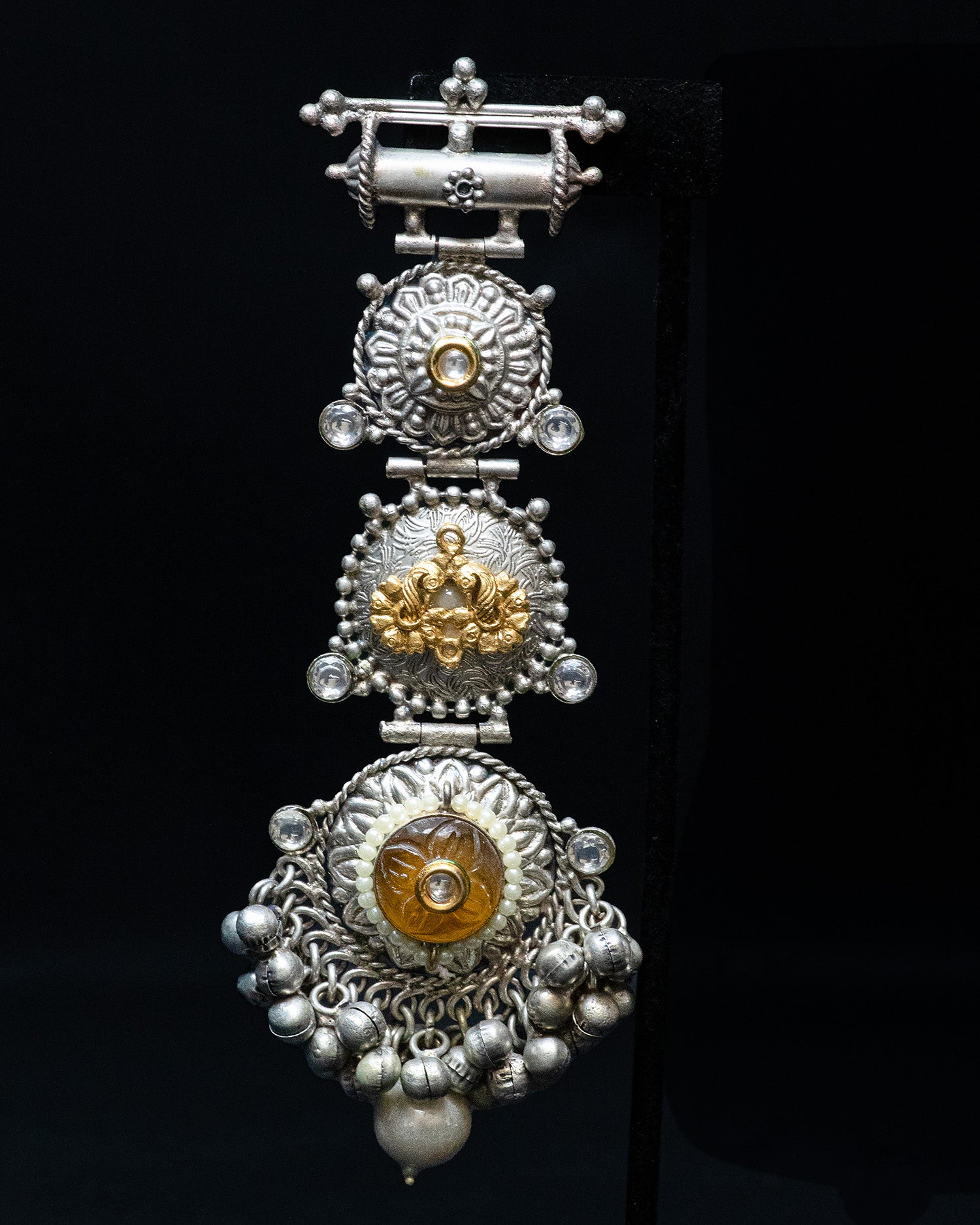 Two Peacock Design Yellow Stone Silver Look Alike Dangle Earrings
