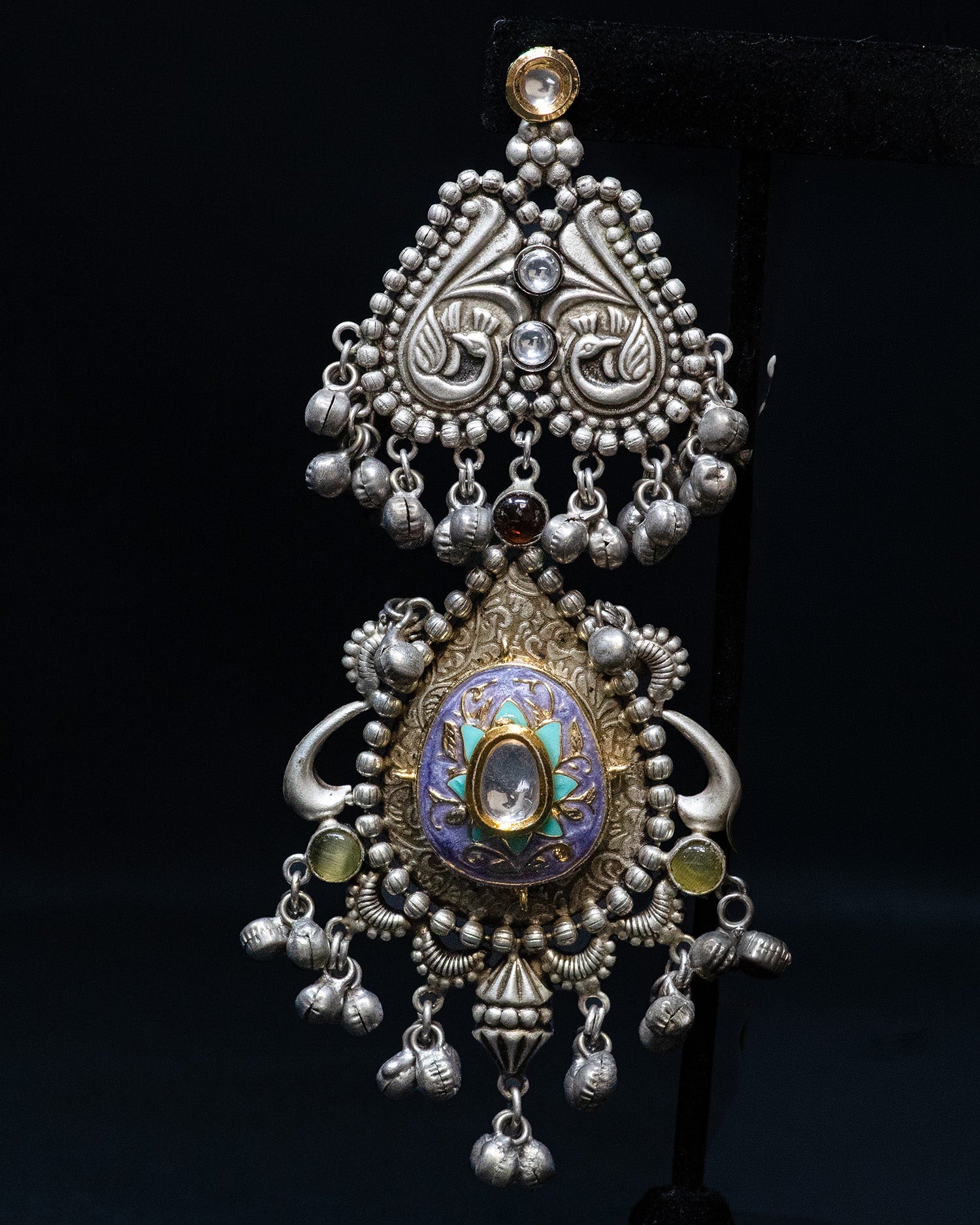 Peacock Design Purple Antique Drop Silver Look Alike Dangle Earrings