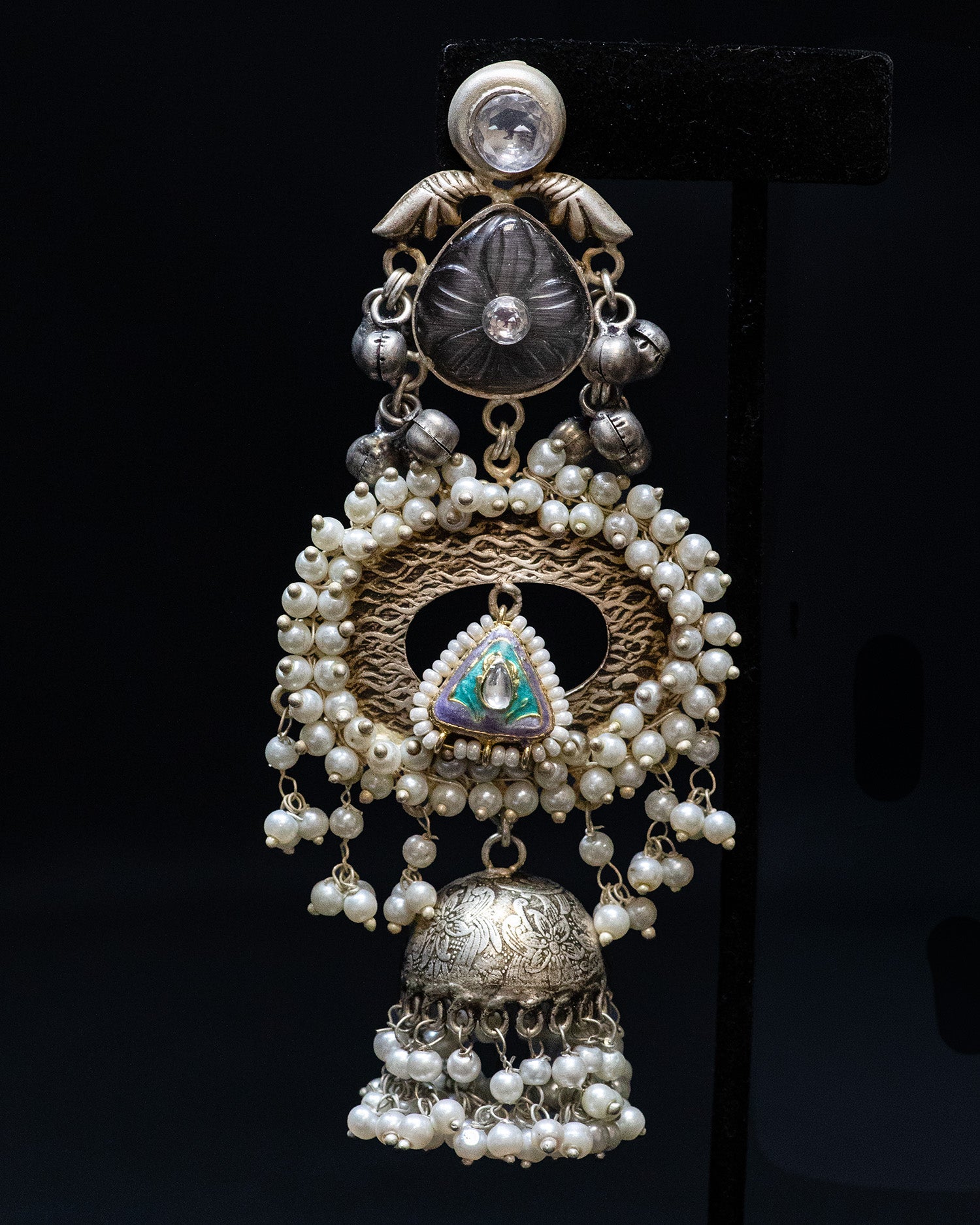 Jhumka Drops Pearl Silver Look Alike Dangle Earrings