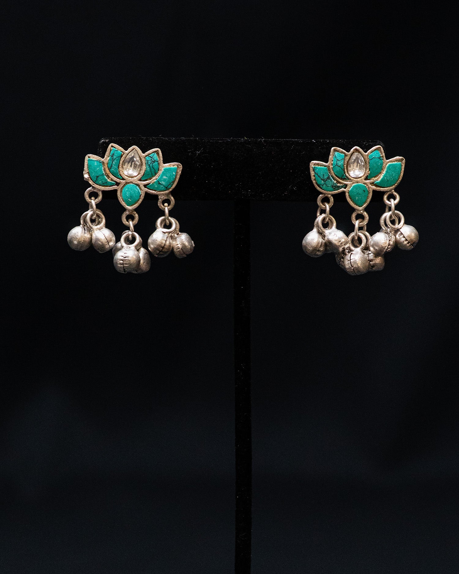 Turquoise Stone Peacock Ganesha Silver Look Alike Pendant Set