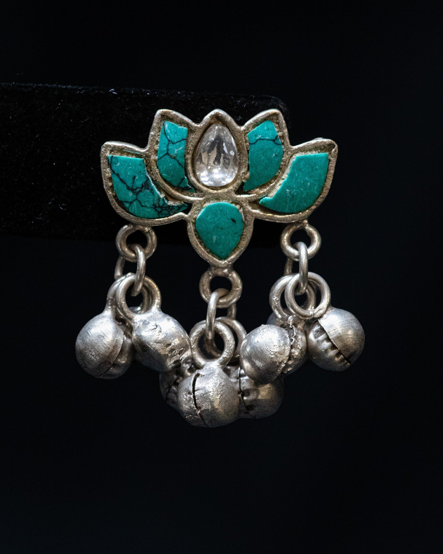 Turquoise Stone Peacock Ganesha Silver Look Alike Pendant Set