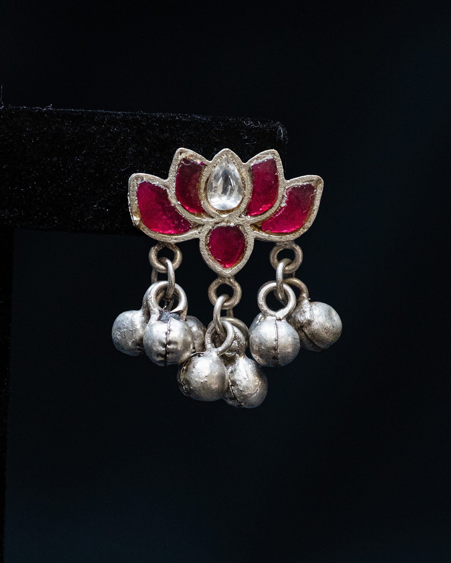 Pink Stone Peacock Ganesha Silver Look Alike Pendant Set
