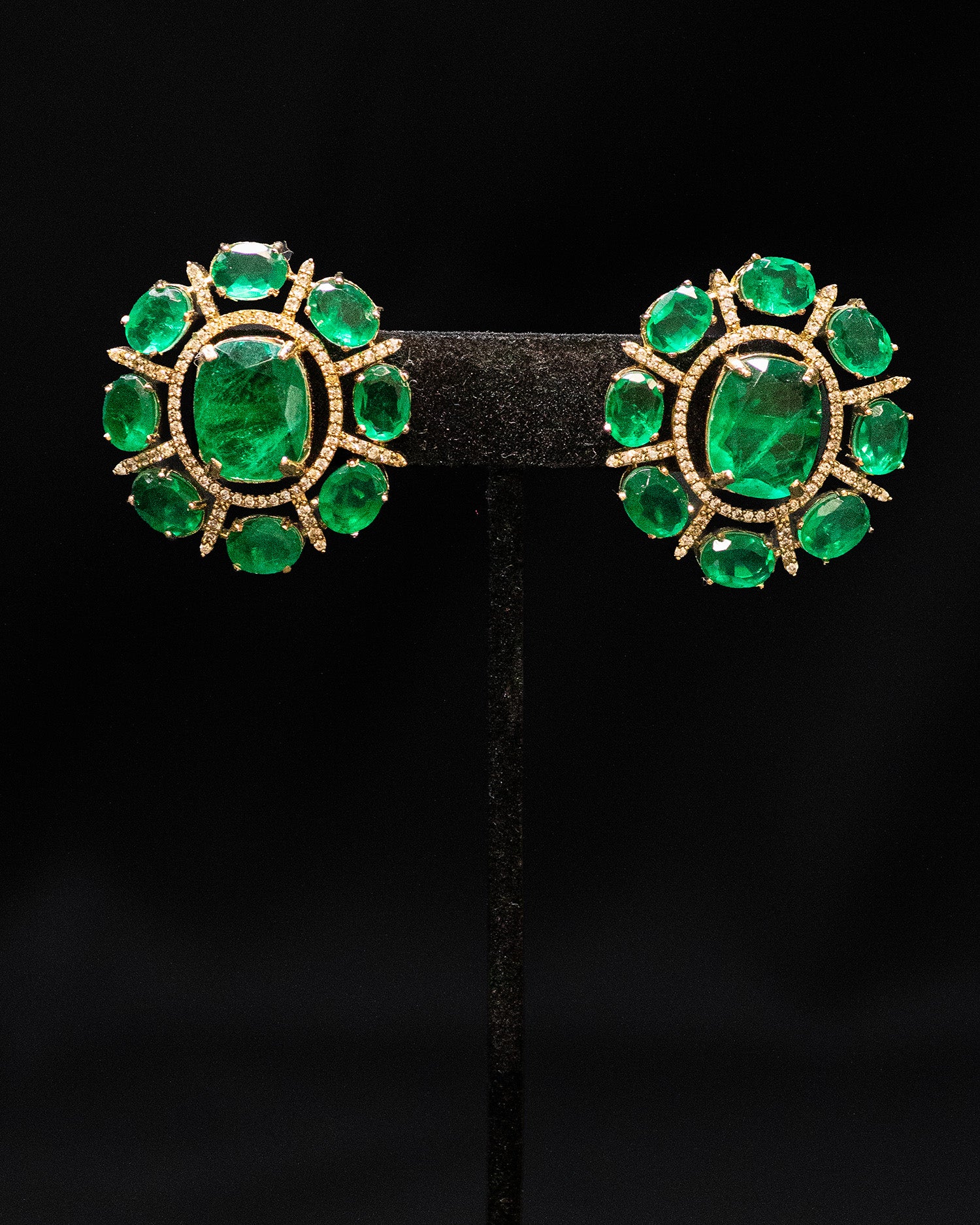 Dark Green Stones Gold Finish Long Kundan Necklace Set