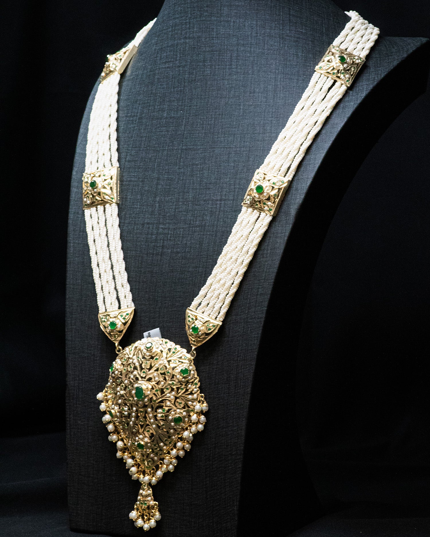 Green Multi Layer White Pearls Kundan Necklace Set