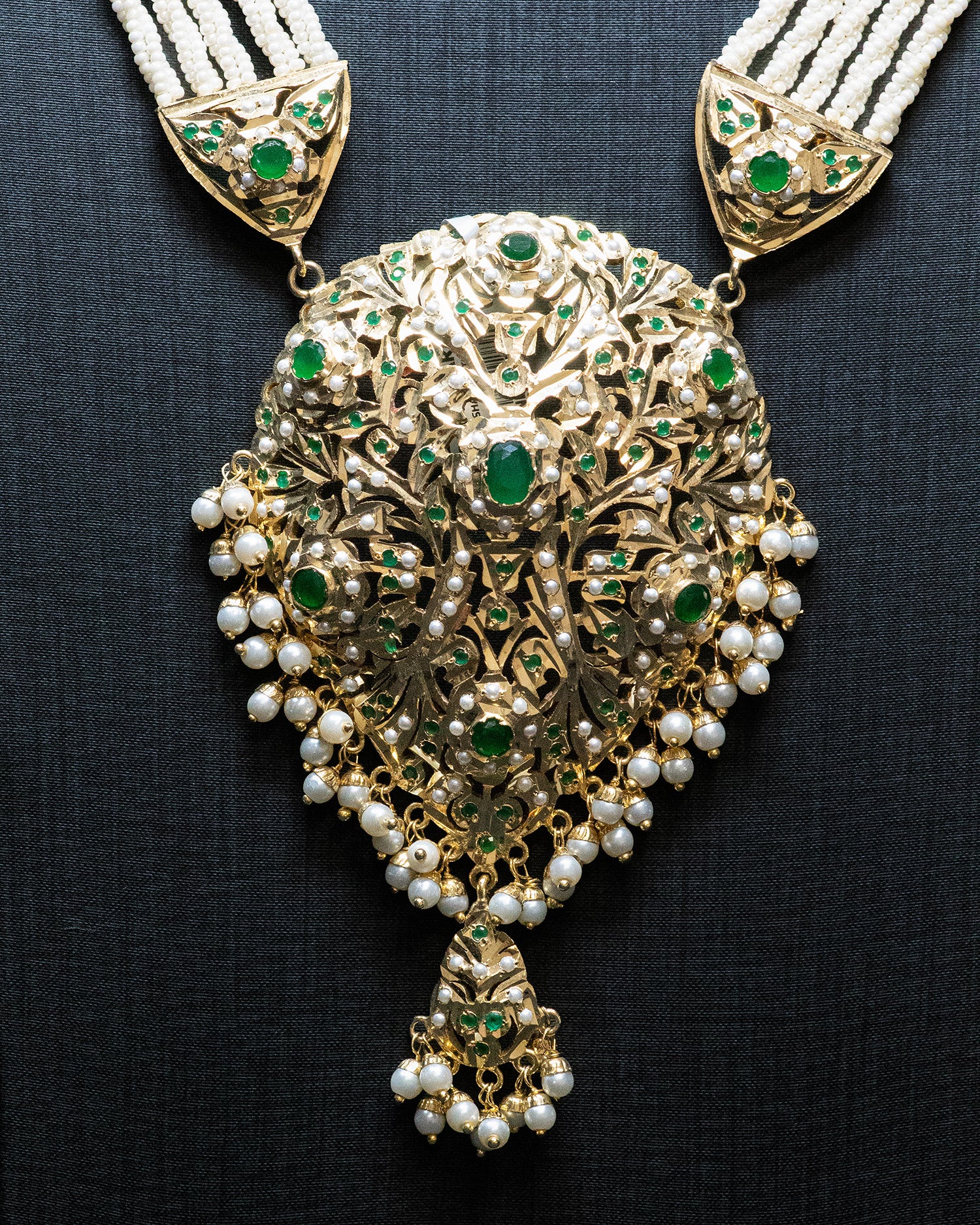 Green Multi Layer White Pearls Kundan Necklace Set