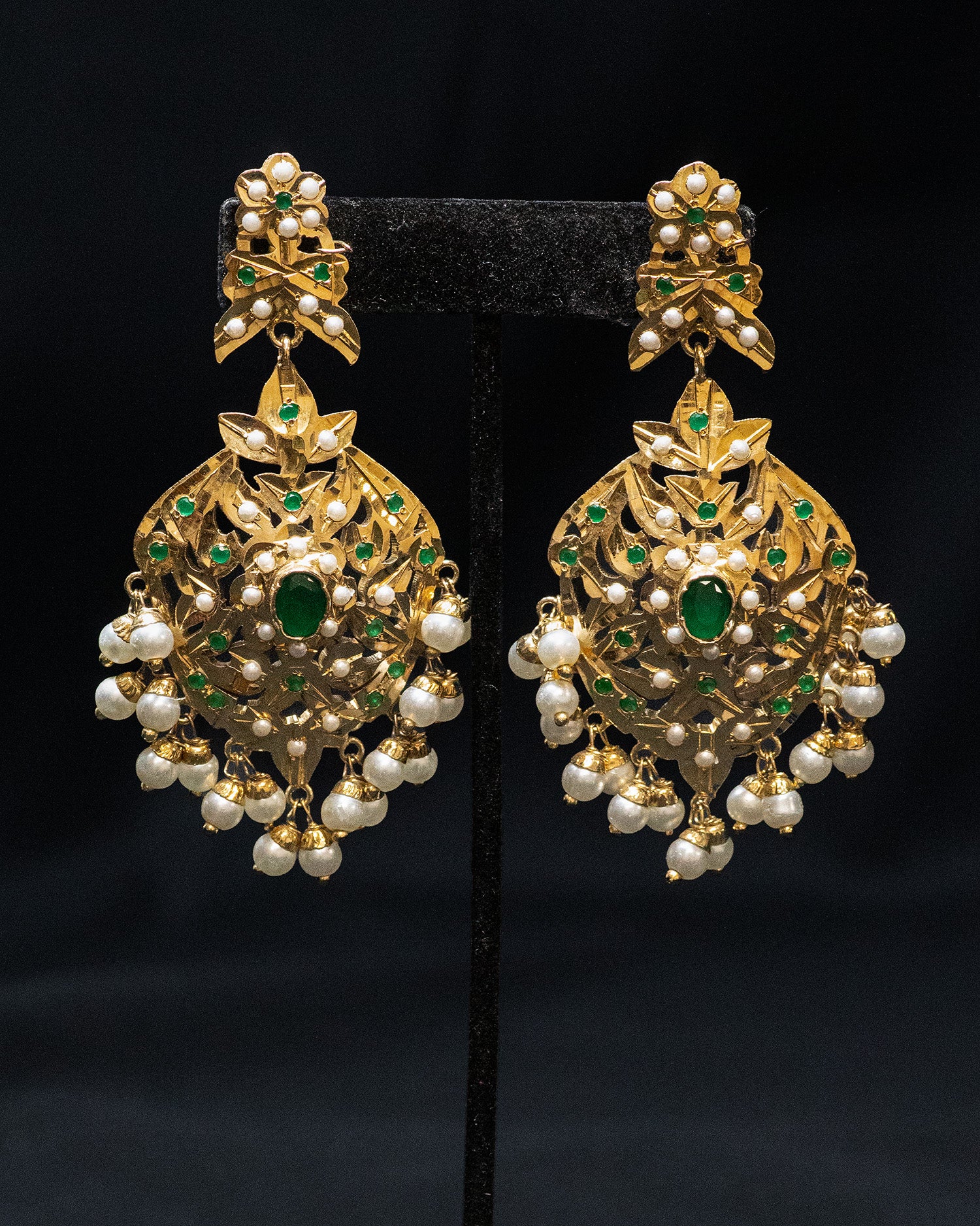 Green Multi Layer White Pearls Kundan Necklace Set