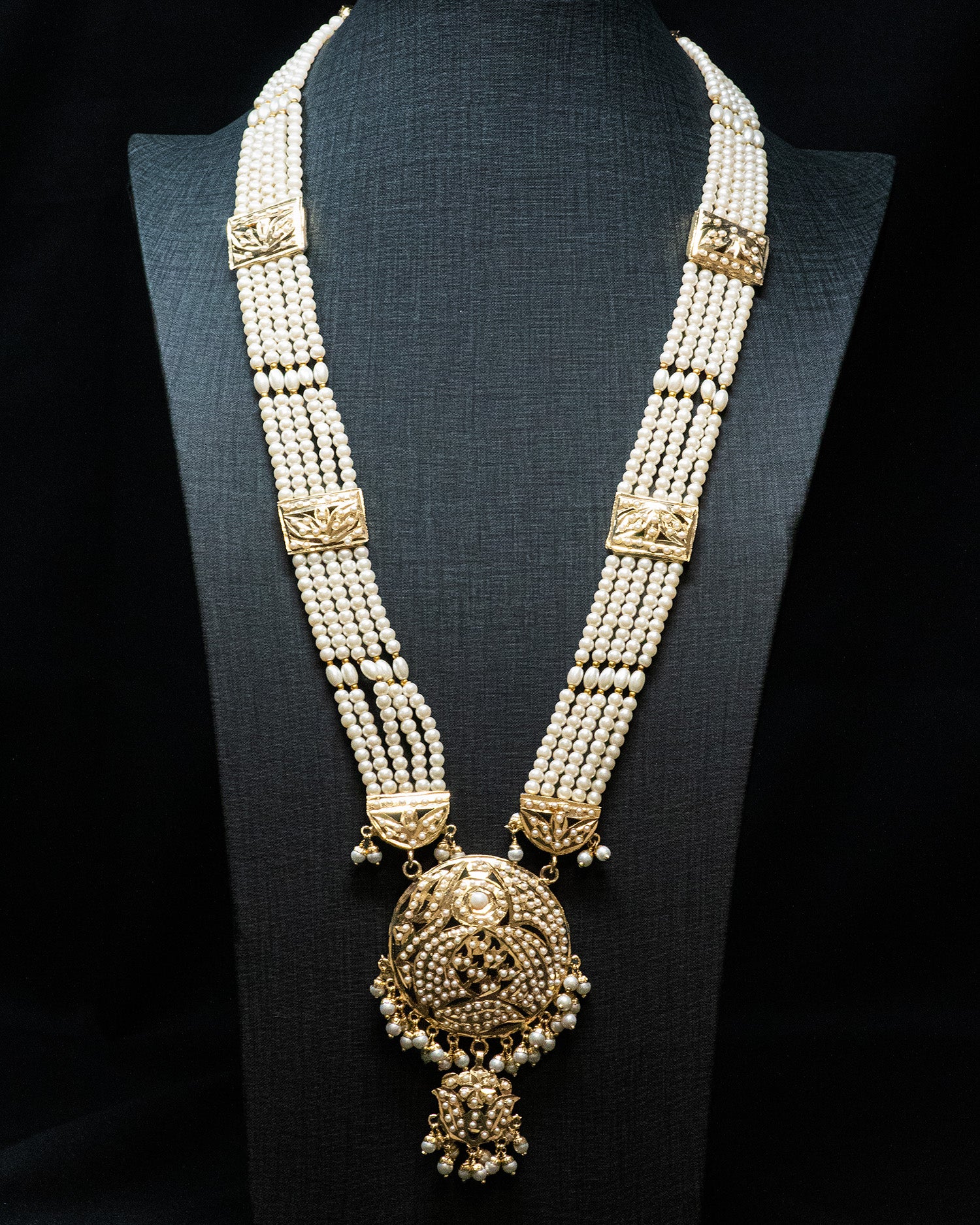 Golden Flora Motif Multi Layer Kundan Necklace Set