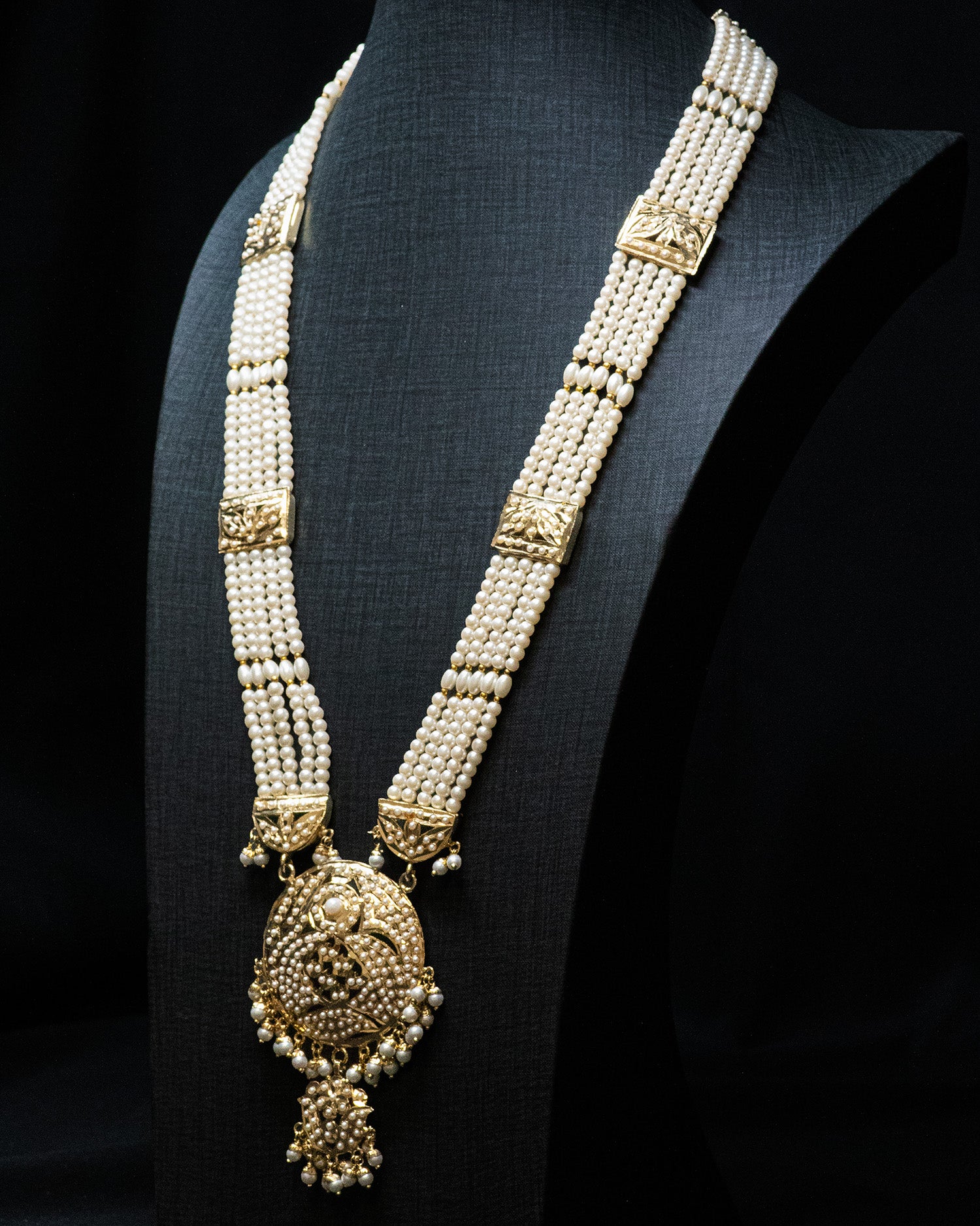 Golden Flora Motif Multi Layer Kundan Necklace Set