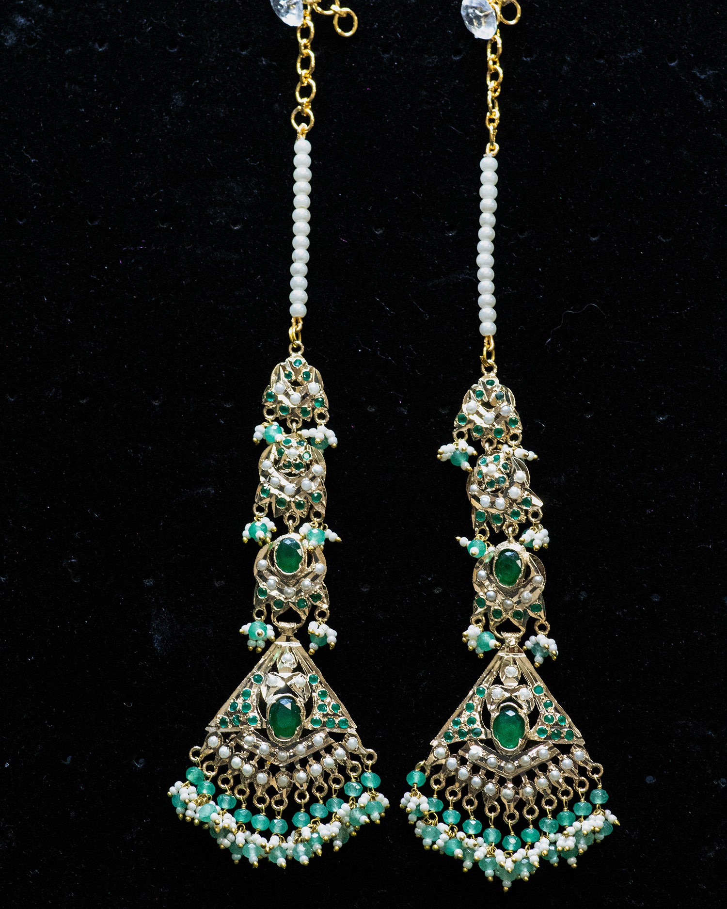 Round Green Stone White Pearl Kundan Necklace Set