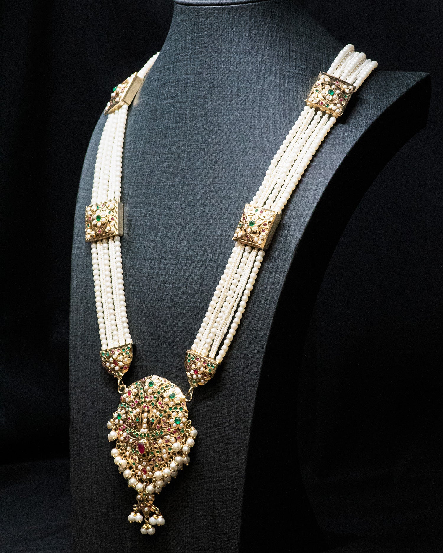 Multilayer Beads Green and Ruby Red Unique Kundan Necklace Set