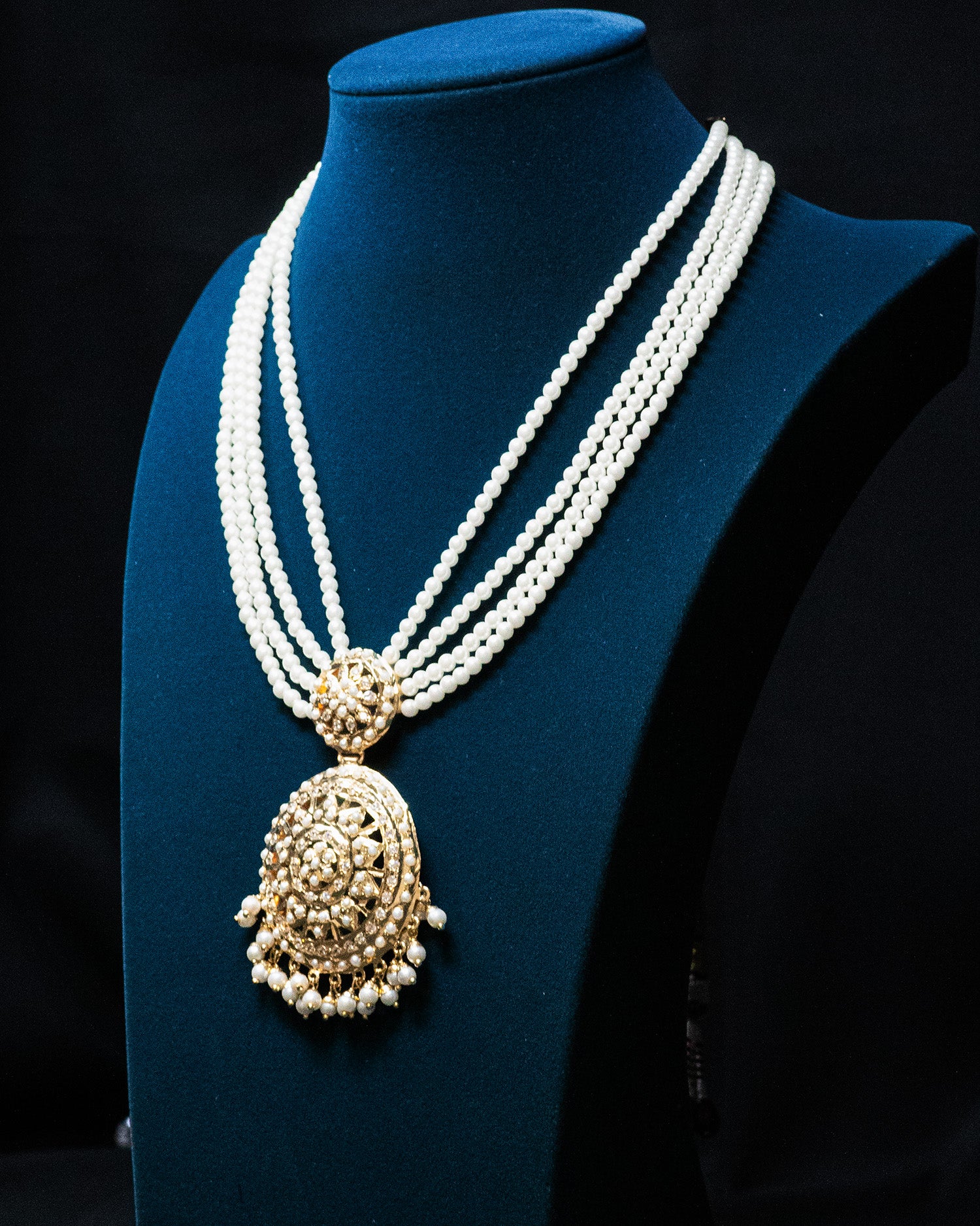 Multilayer Pearl Gold Finish Flora Kundan Necklace Set