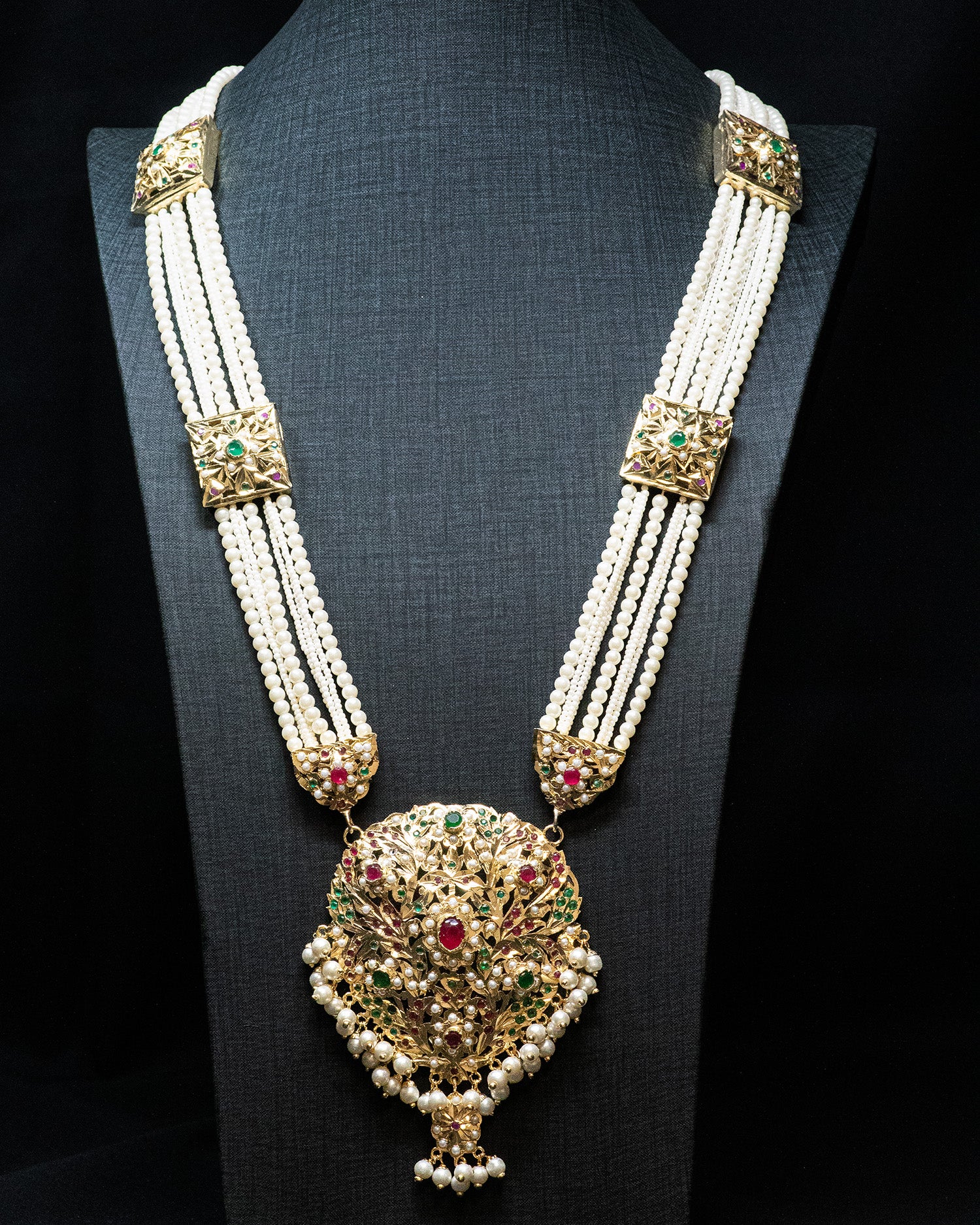 Multilayer Beads Green and Pink Unique Kundan Necklace Set
