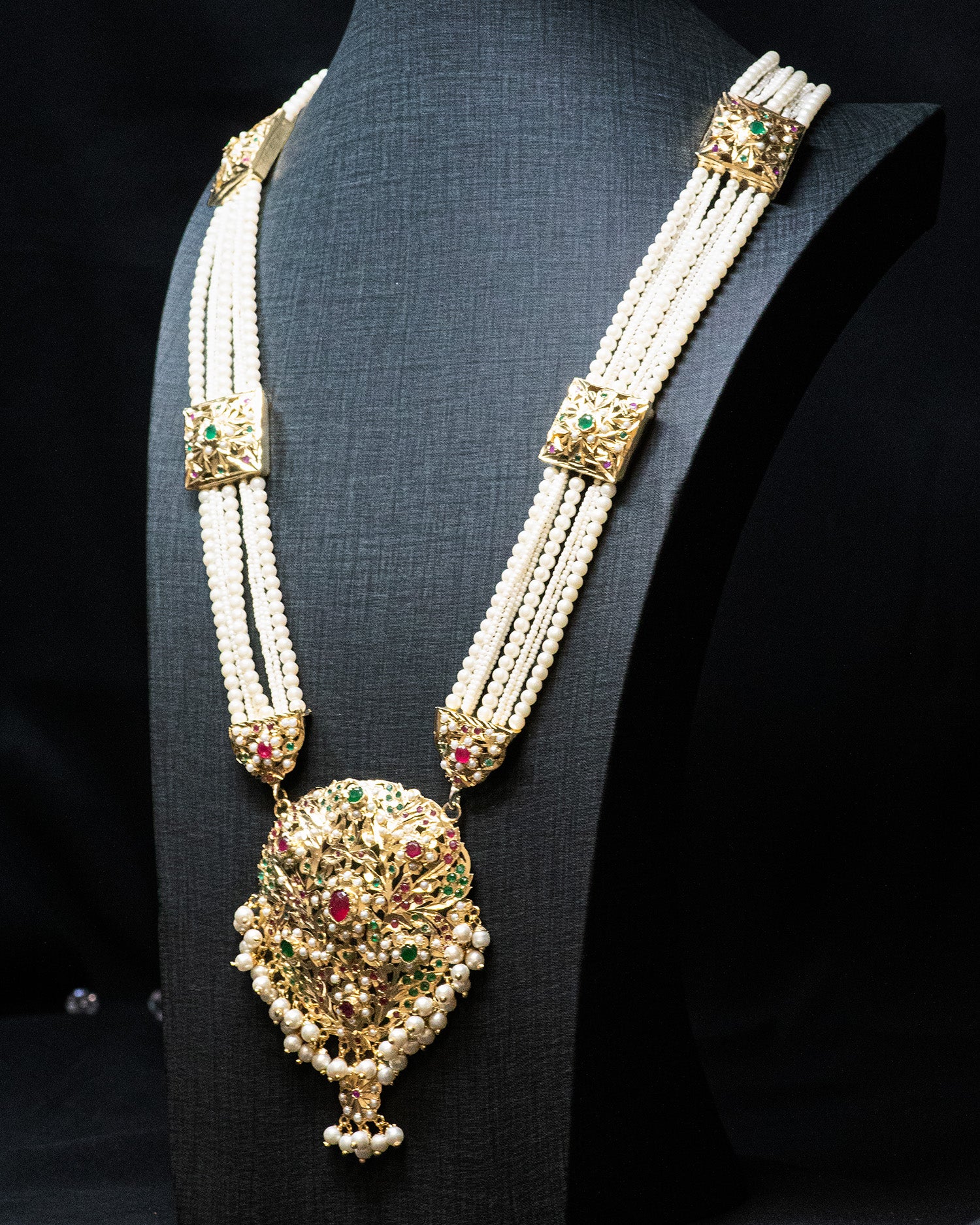Multilayer Beads Green and Pink Unique Kundan Necklace Set