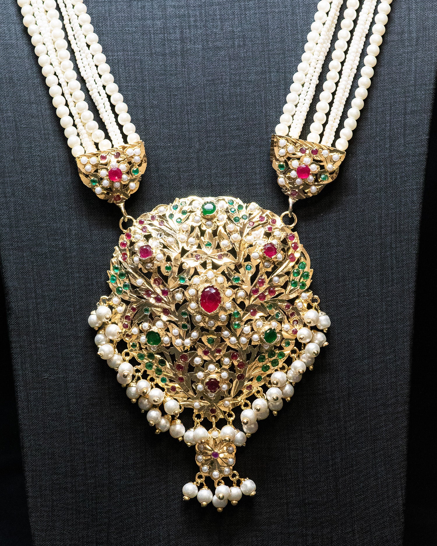 Multilayer Beads Green and Pink Unique Kundan Necklace Set