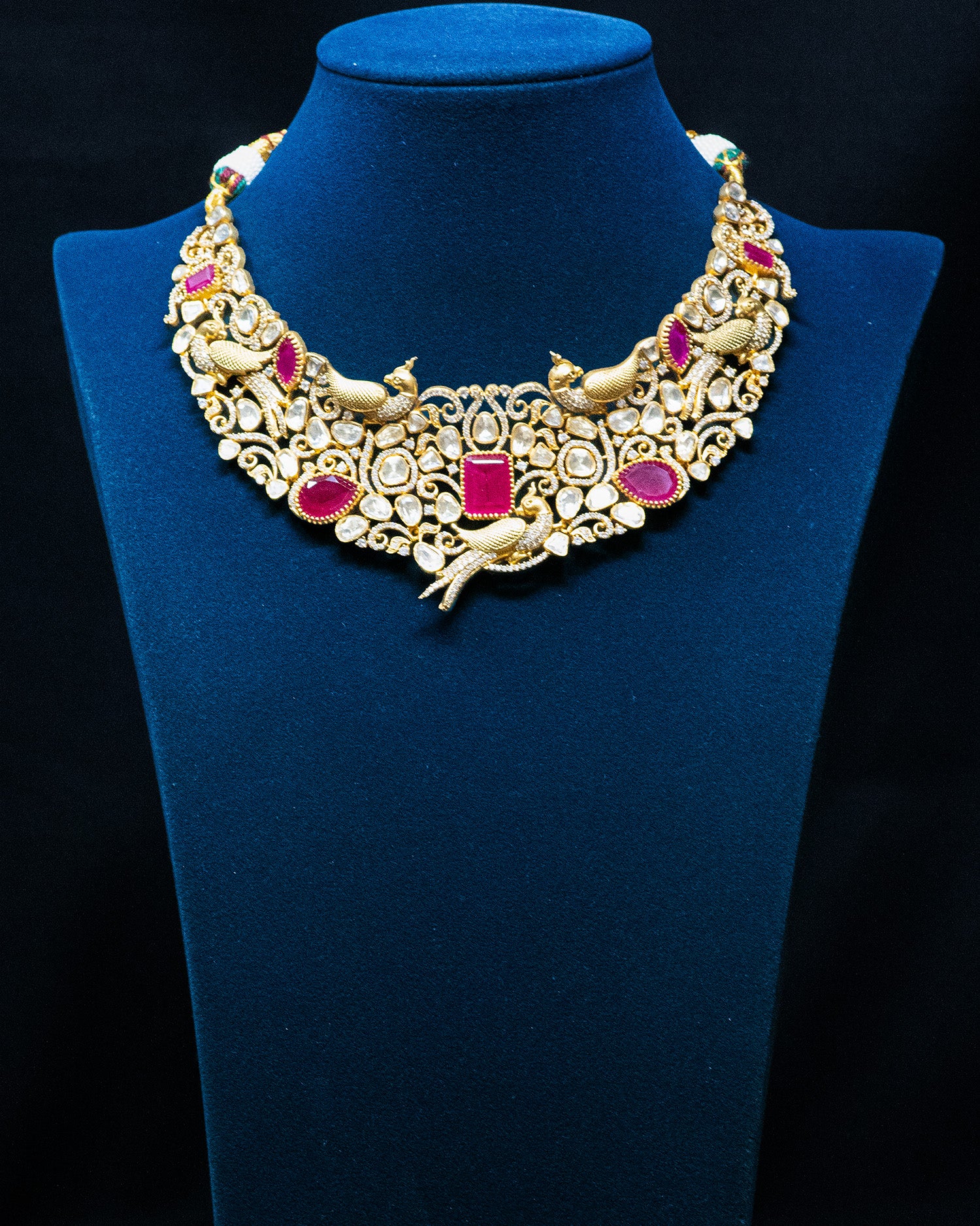 Royal Ruby Red & Peacock Motif Kundan Choker Set