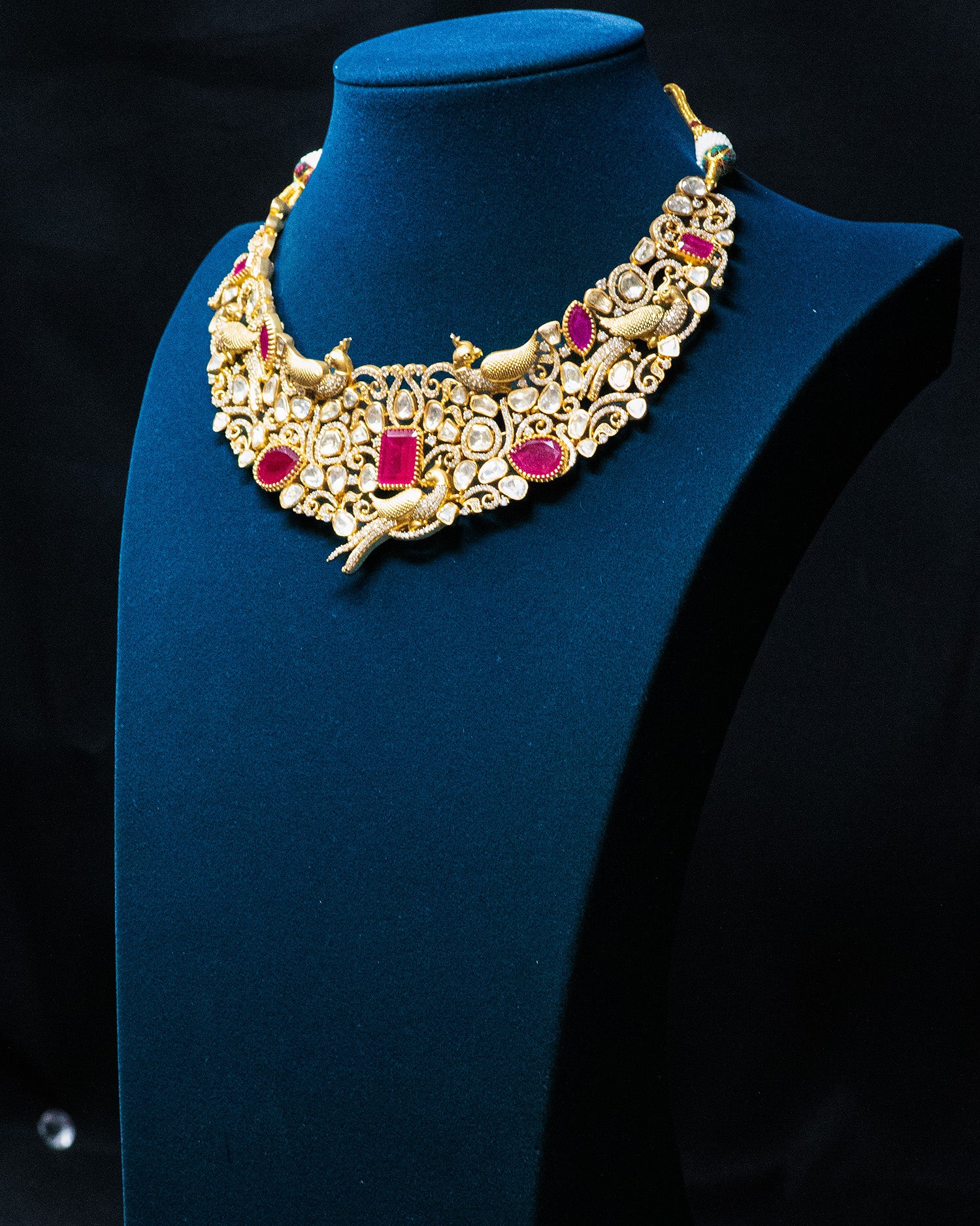 Royal Ruby Red & Peacock Motif Kundan Choker Set