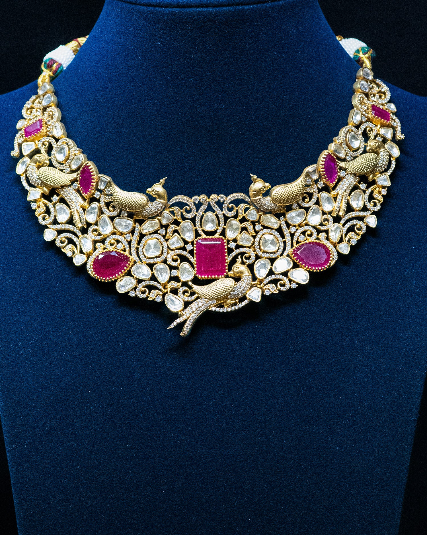 Royal Ruby Red & Peacock Motif Kundan Choker Set