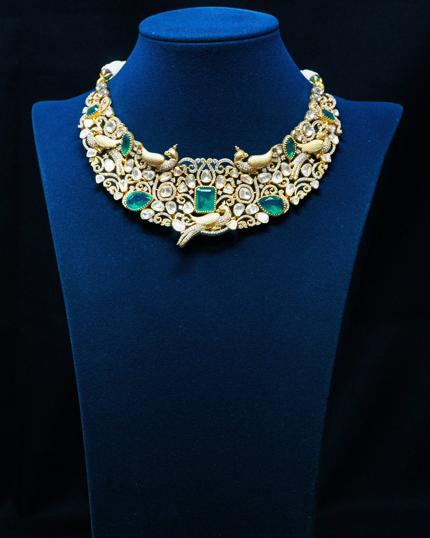 Regal Emerald Green & Peacock Motif Kundan Choker Set