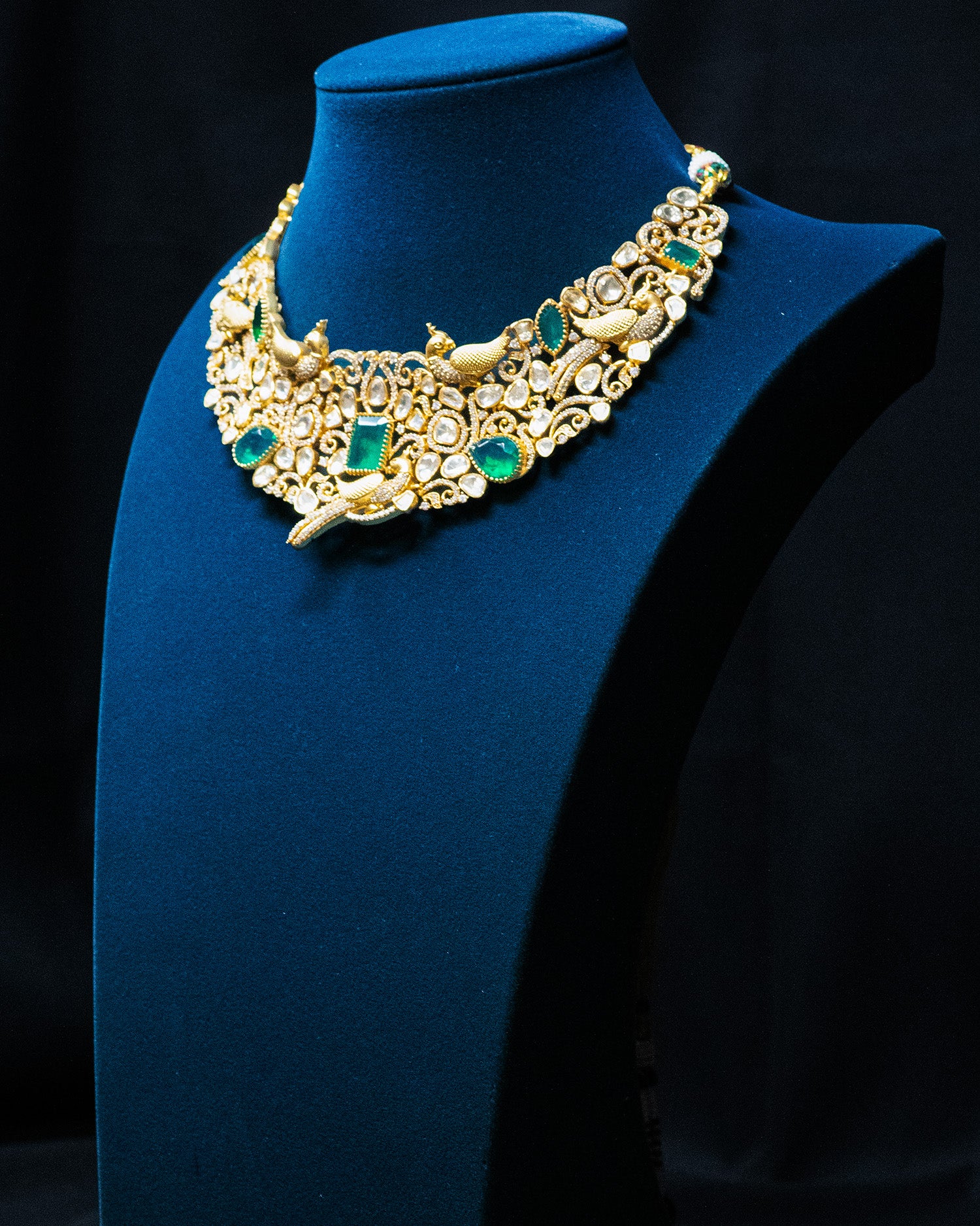 Regal Emerald Green & Peacock Motif Kundan Choker Set