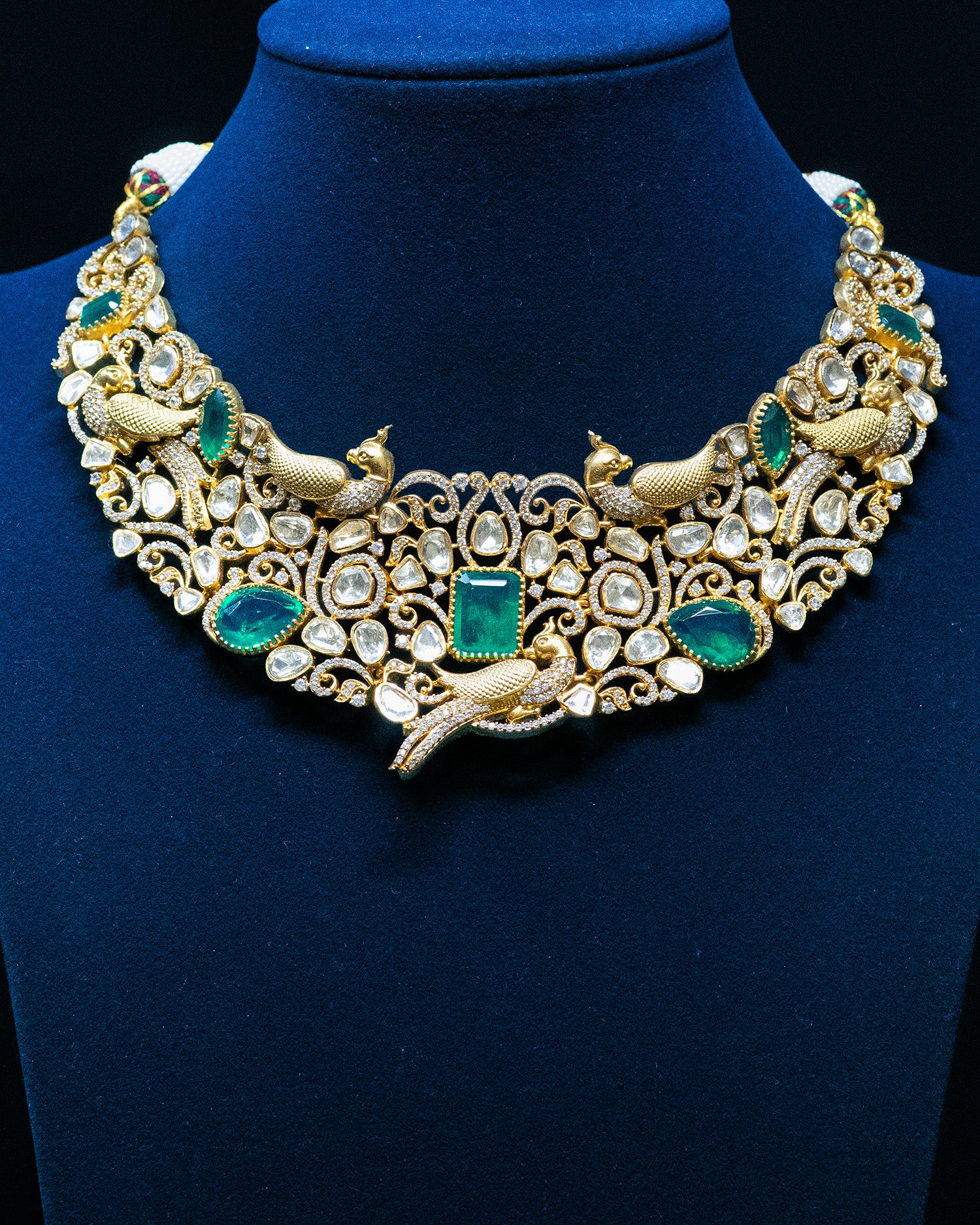 Regal Emerald Green & Peacock Motif Kundan Choker Set