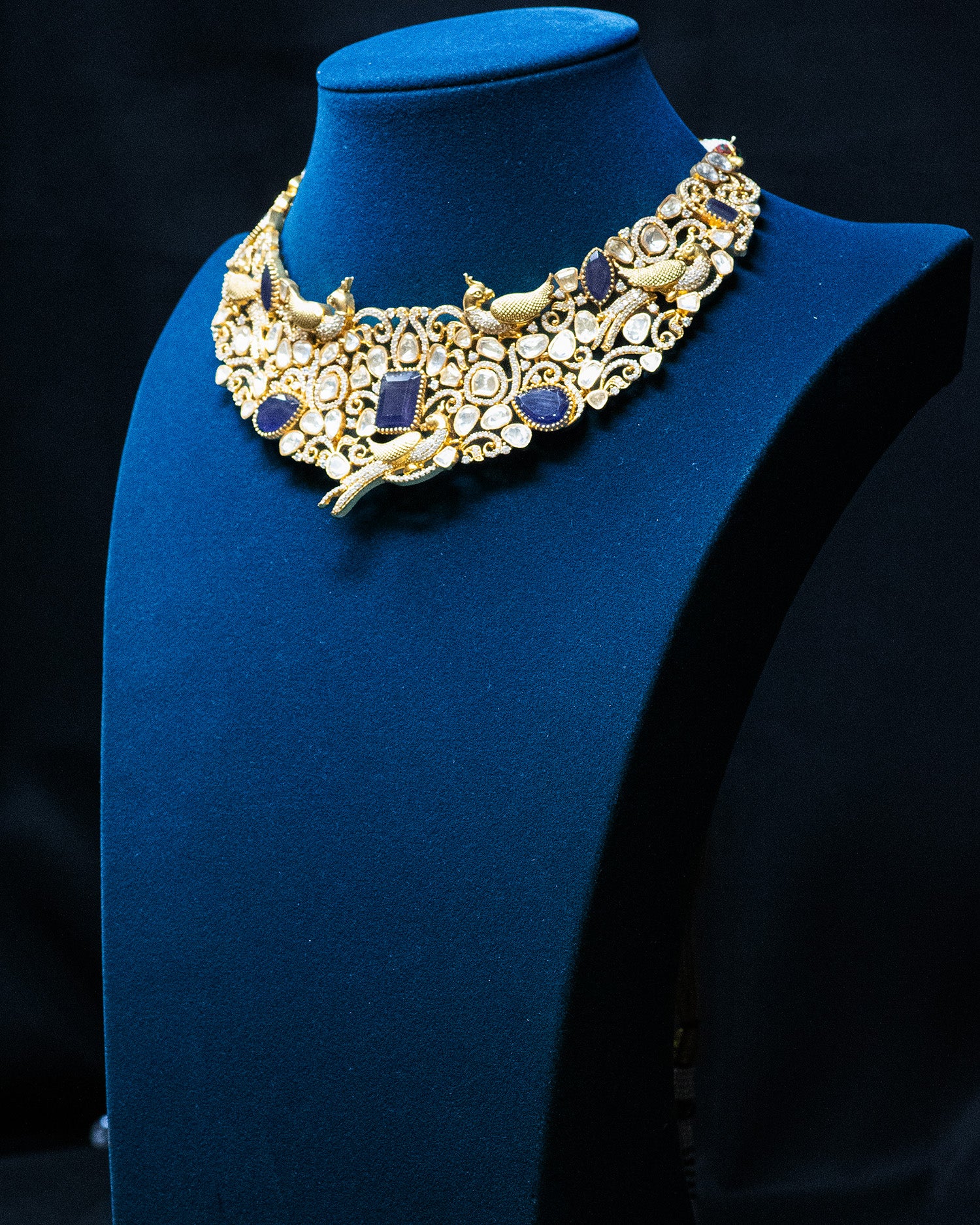 Royal Sapphire Blue & Peacock Motif Kundan Choker Set
