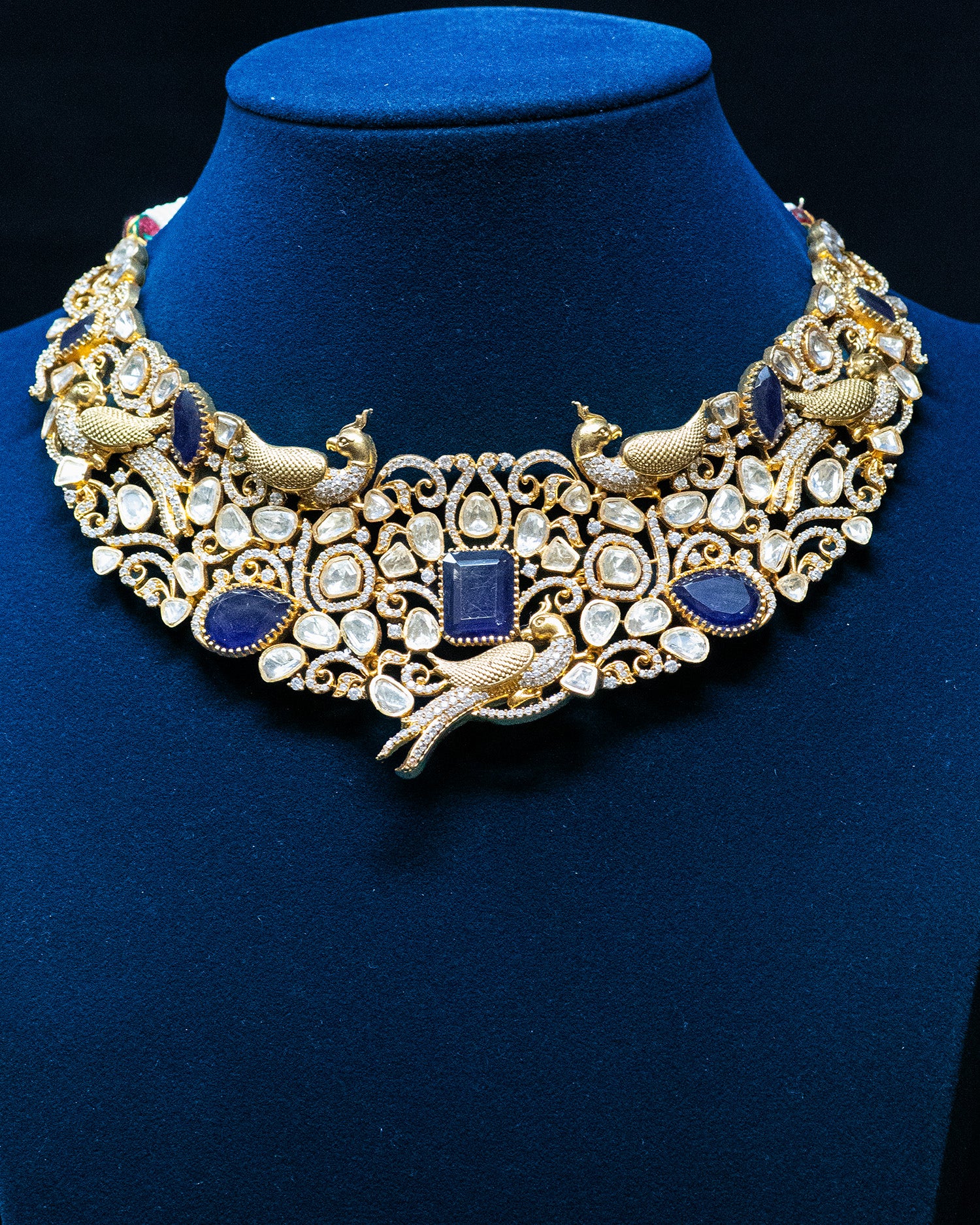 Royal Sapphire Blue & Peacock Motif Kundan Choker Set