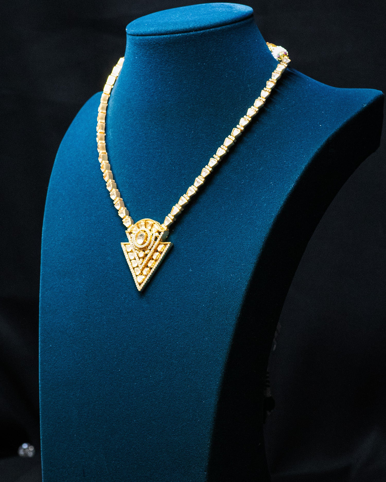 Classic Clear CZ & Uncut Kundan Geometric Long Chain Set