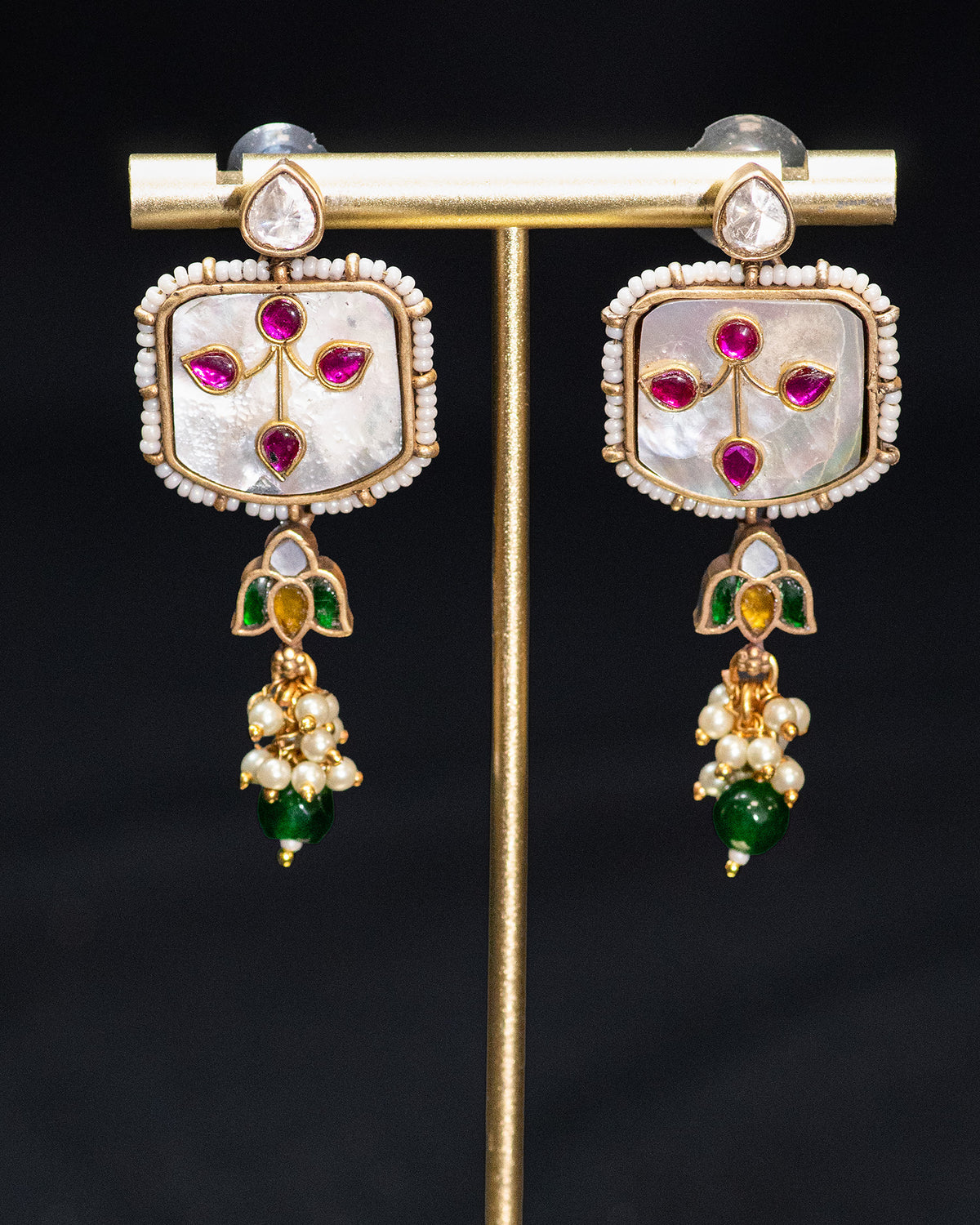 Dual Peacock White Stone Antique Designer Silver Look Alike Pendant Set