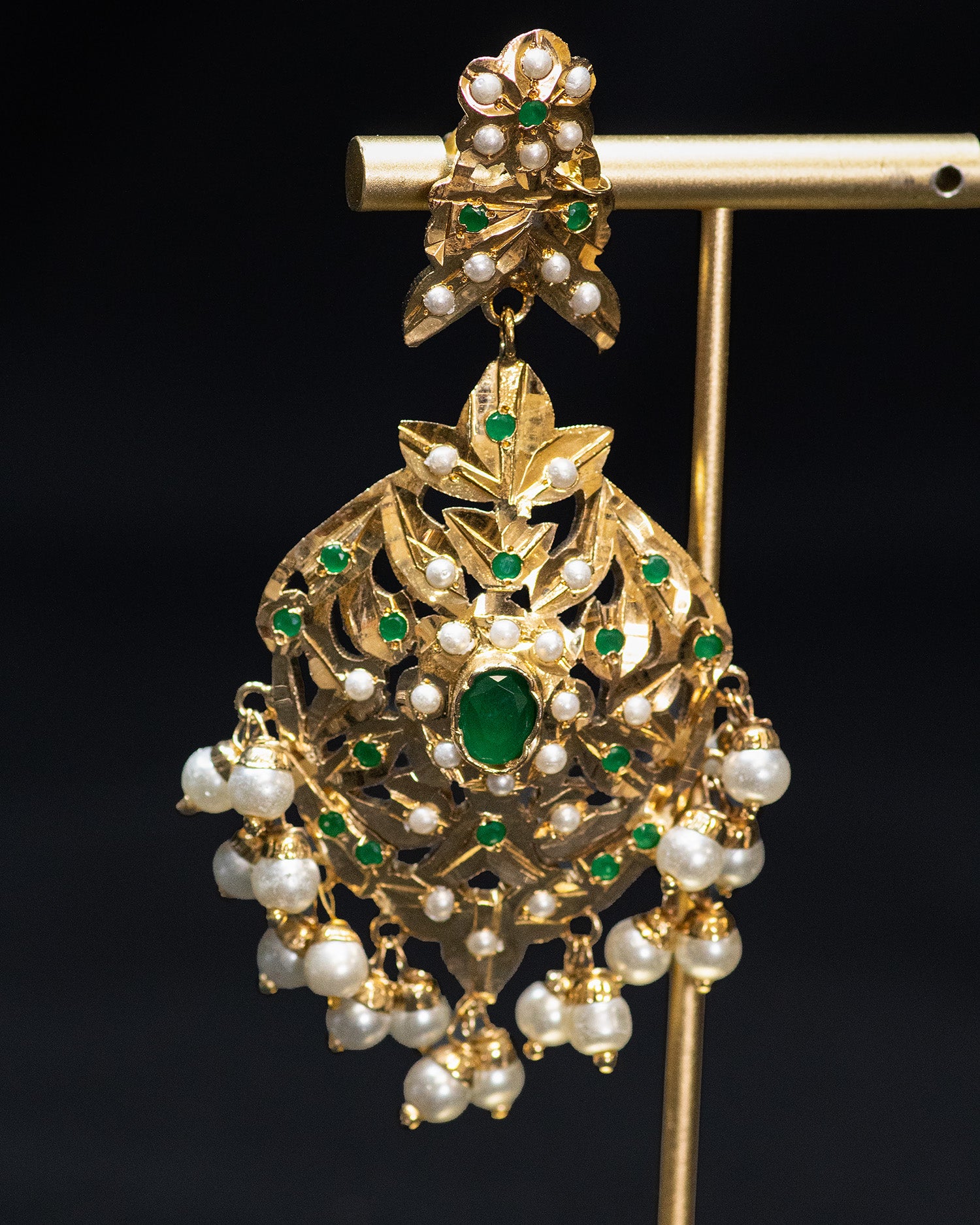 Green Multi Layer White Pearls Punjabi Jadau Necklace Set