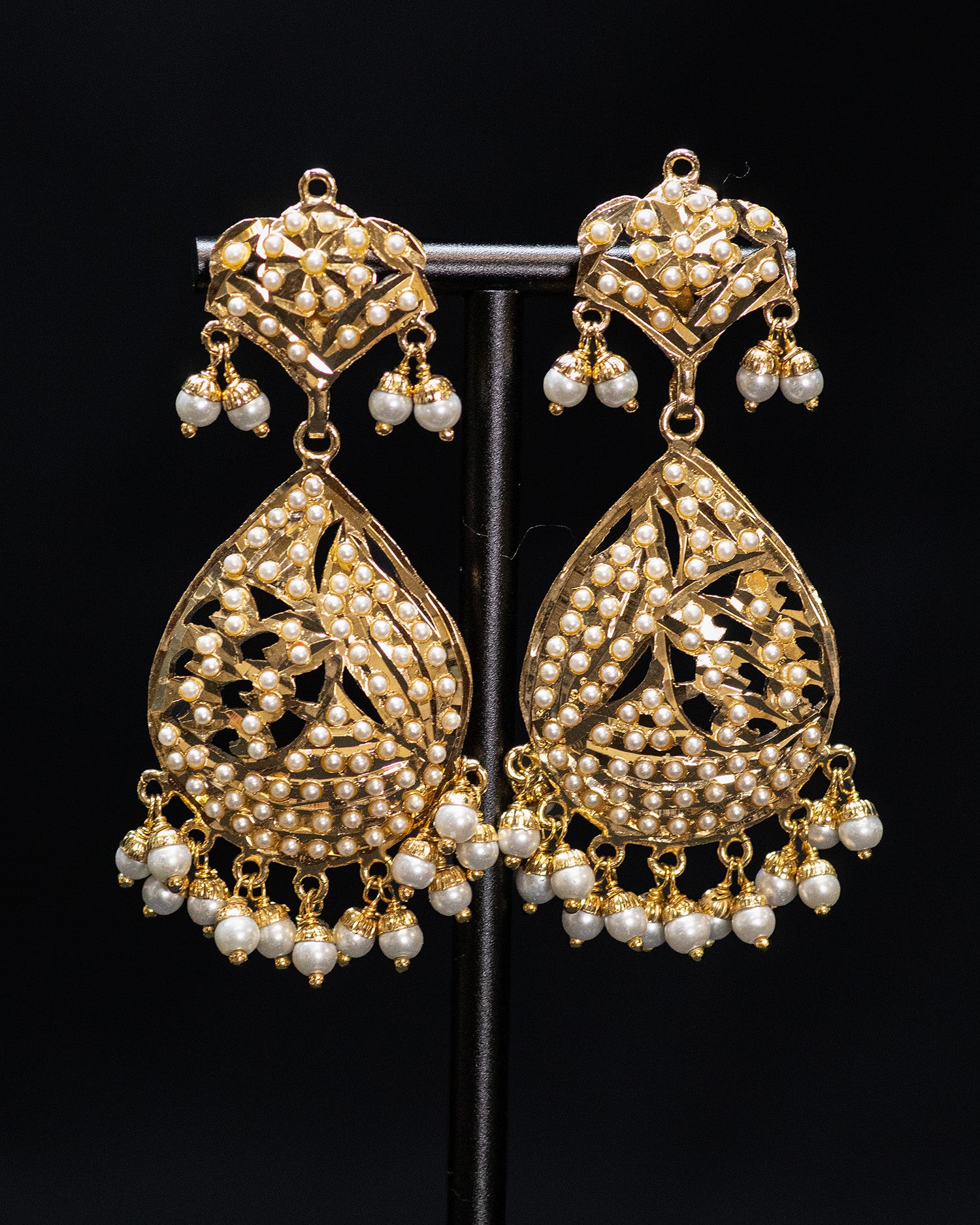Golden Flora Motif Multi Layer Punjabi Jadau Necklace Set