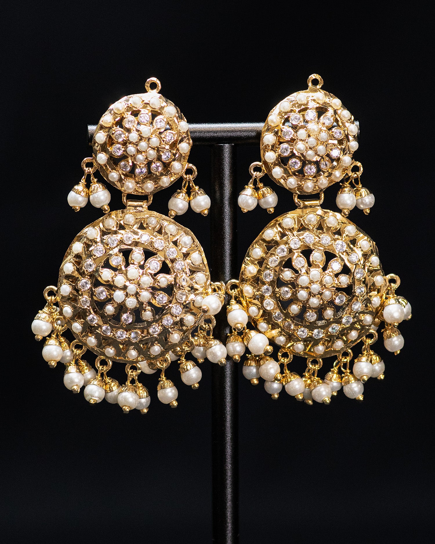 Multilayer Pearl Gold Finish Flora Punjabi Jadau Necklace Set