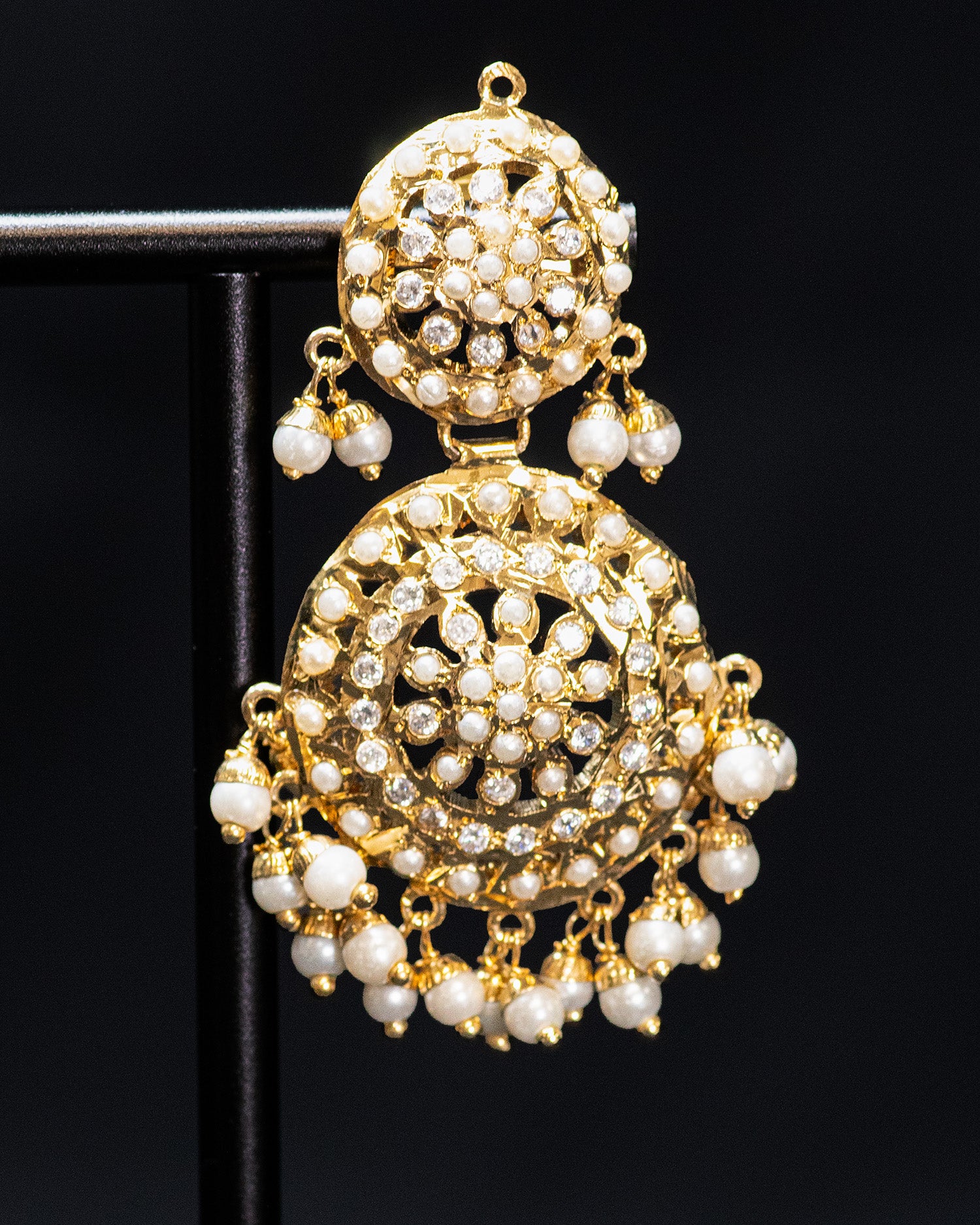 Multilayer Pearl Gold Finish Flora Punjabi Jadau Necklace Set