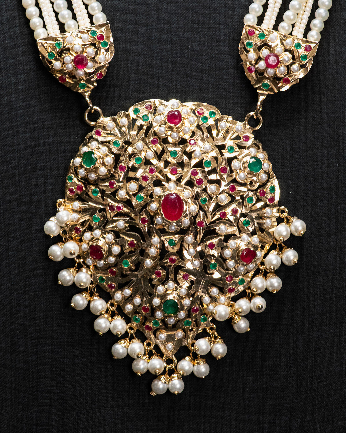 Multilayer Beads Red and Red Unique Punjabi Jadau Necklace Set