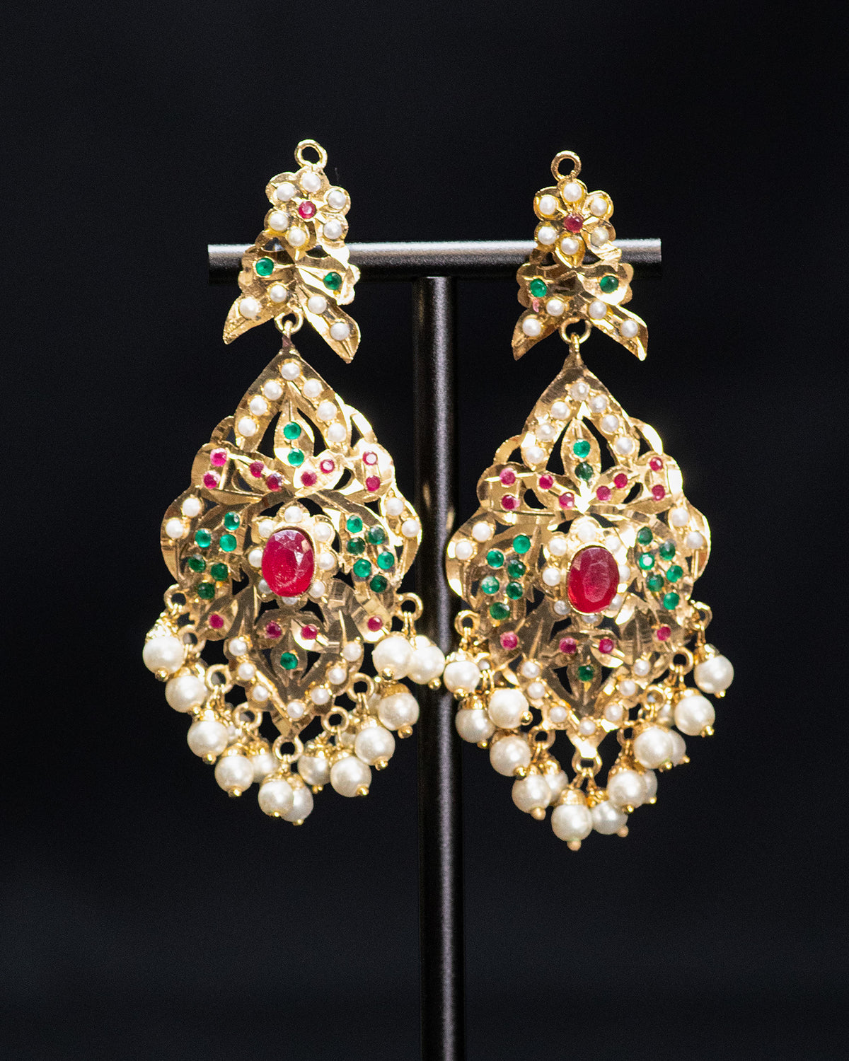 Multilayer Beads Red and Red Unique Punjabi Jadau Necklace Set