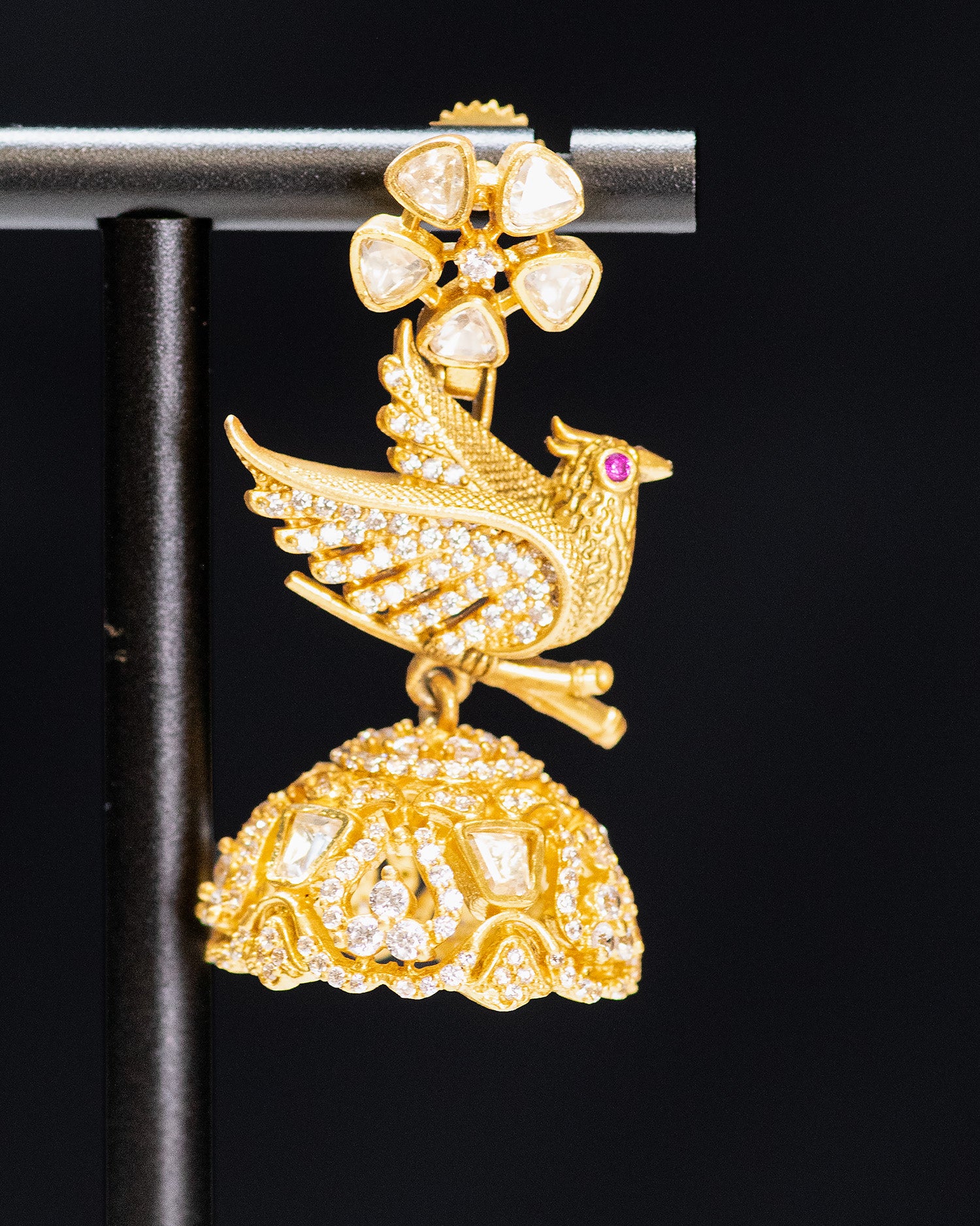 Royal Emerald & Uncut Kundan Bird Motif Necklace Set with Jhumkis