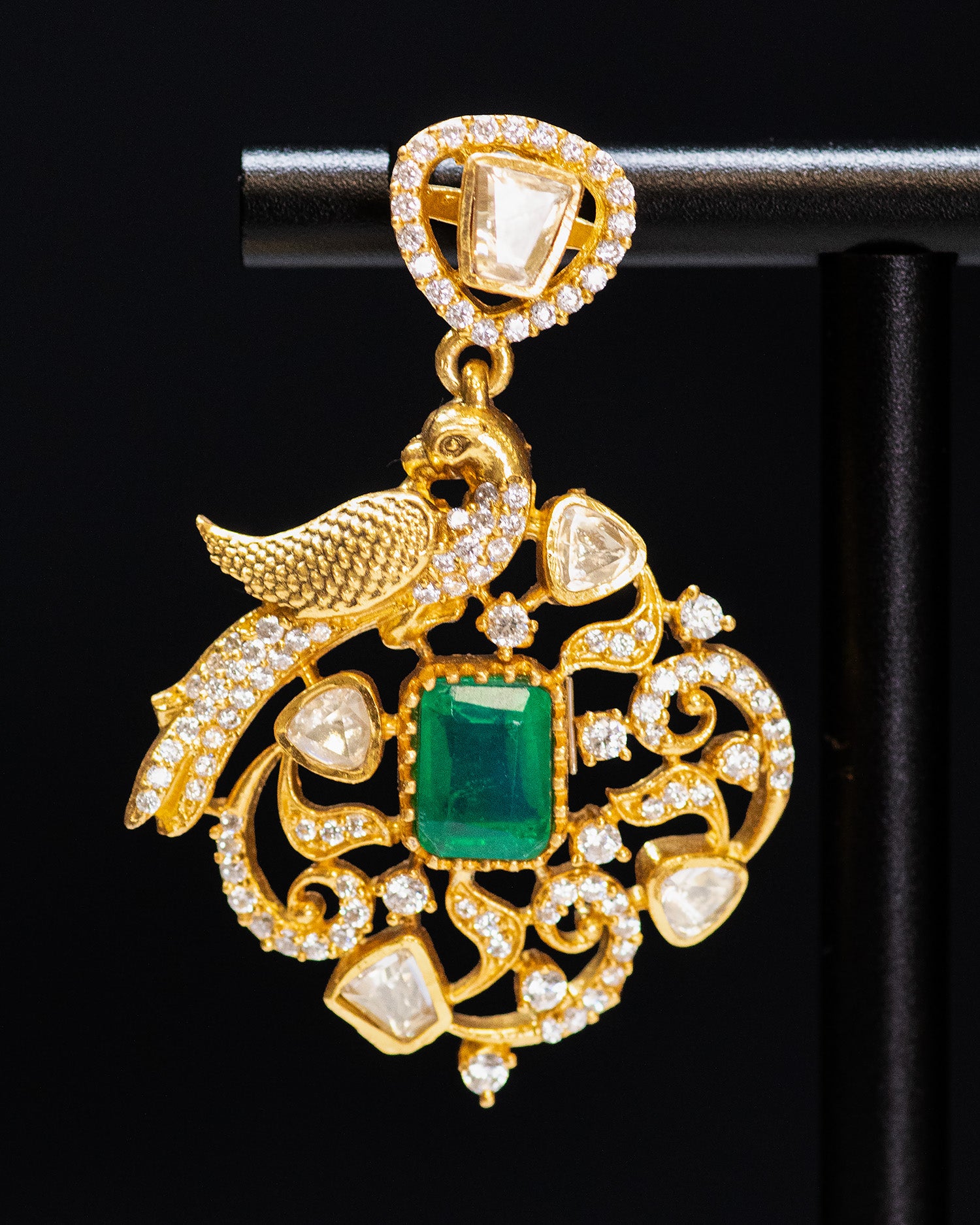 Regal Emerald Green & Peacock Motif Kundan Choker Set