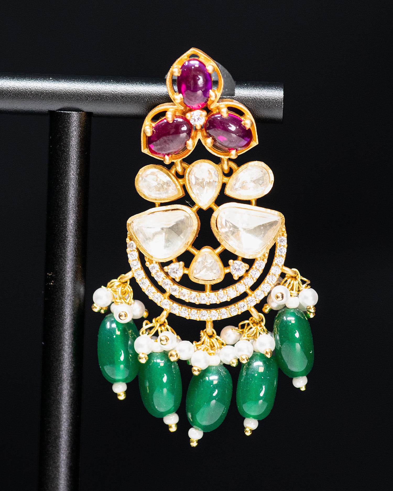 Royal Emerald & Ruby Dual-Tone Kundan Choker Set with Bead Drops