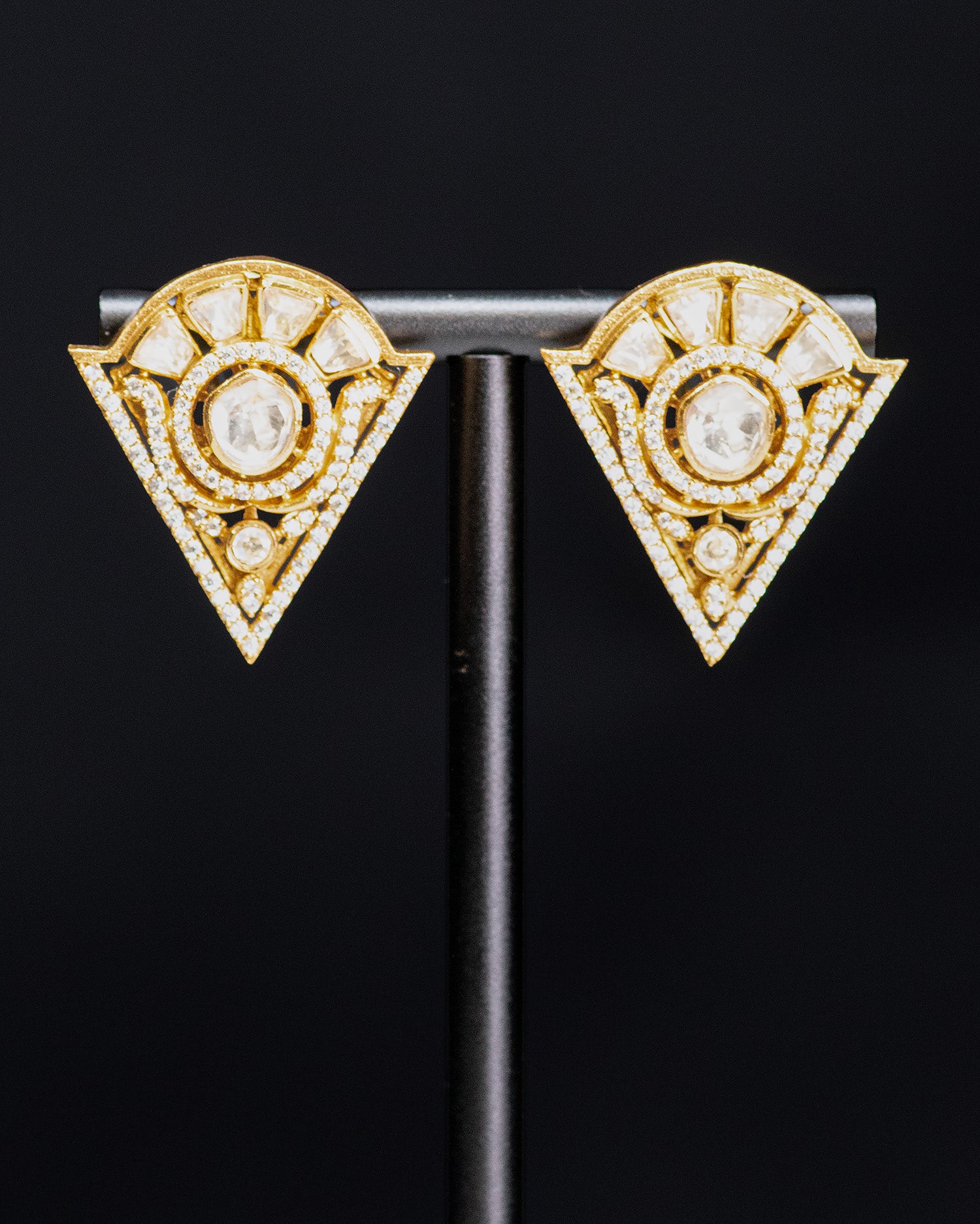 Classic Clear CZ & Uncut Kundan Geometric Long Chain Set