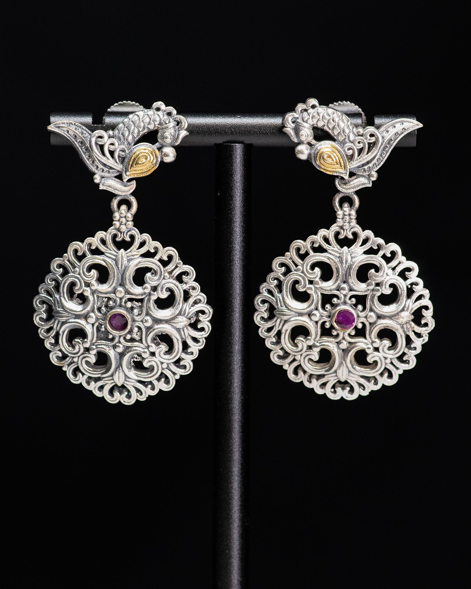 Brown Stone Pink Beads Peacock String Silver Look Alike Necklace Set