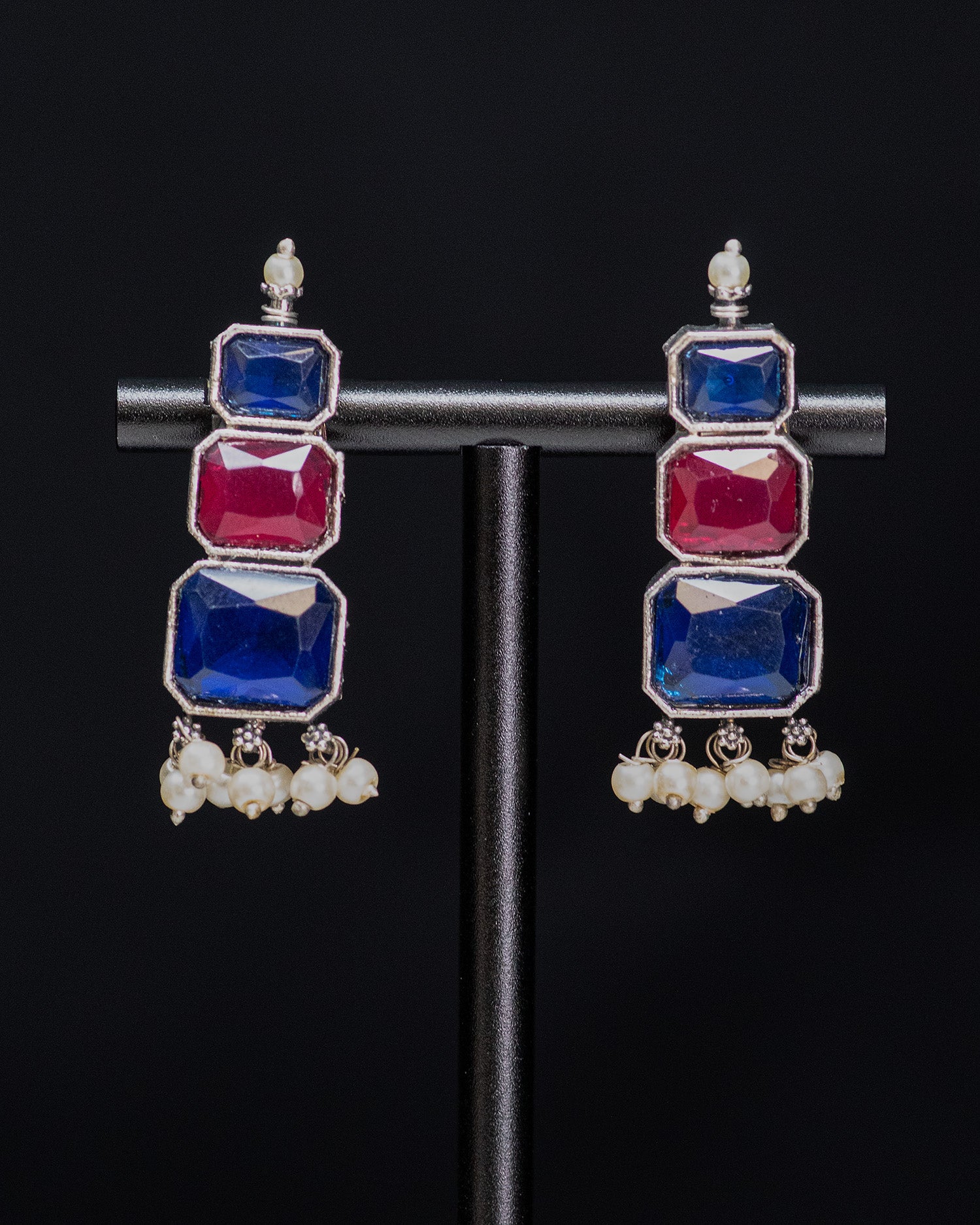 Royal Ruby & Sapphire Stone Silver Look Alike Statement Necklace Set