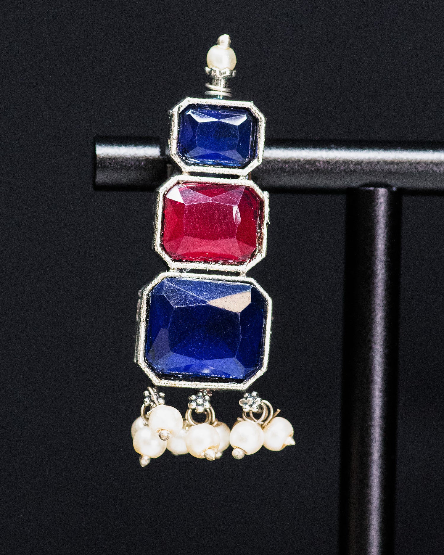 Royal Ruby & Sapphire Stone Silver Look Alike Statement Necklace Set
