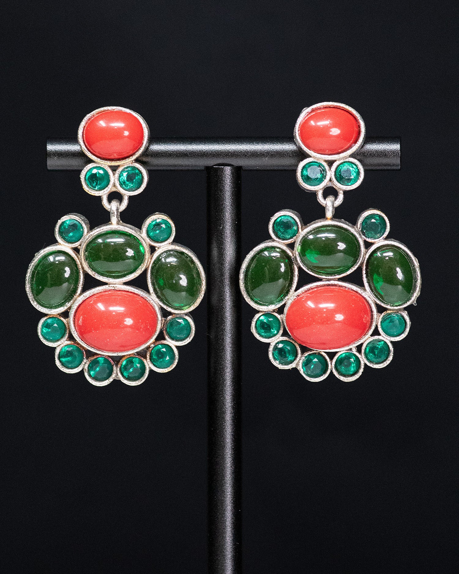 Royal Coral & Emerald Silver Look Alike Statement Choker Set