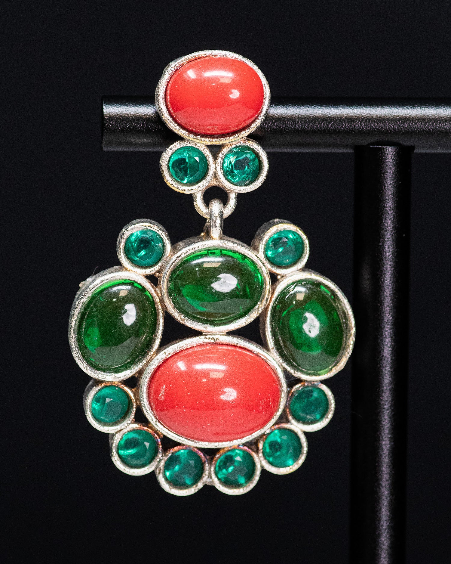 Royal Coral & Emerald Silver Look Alike Statement Choker Set