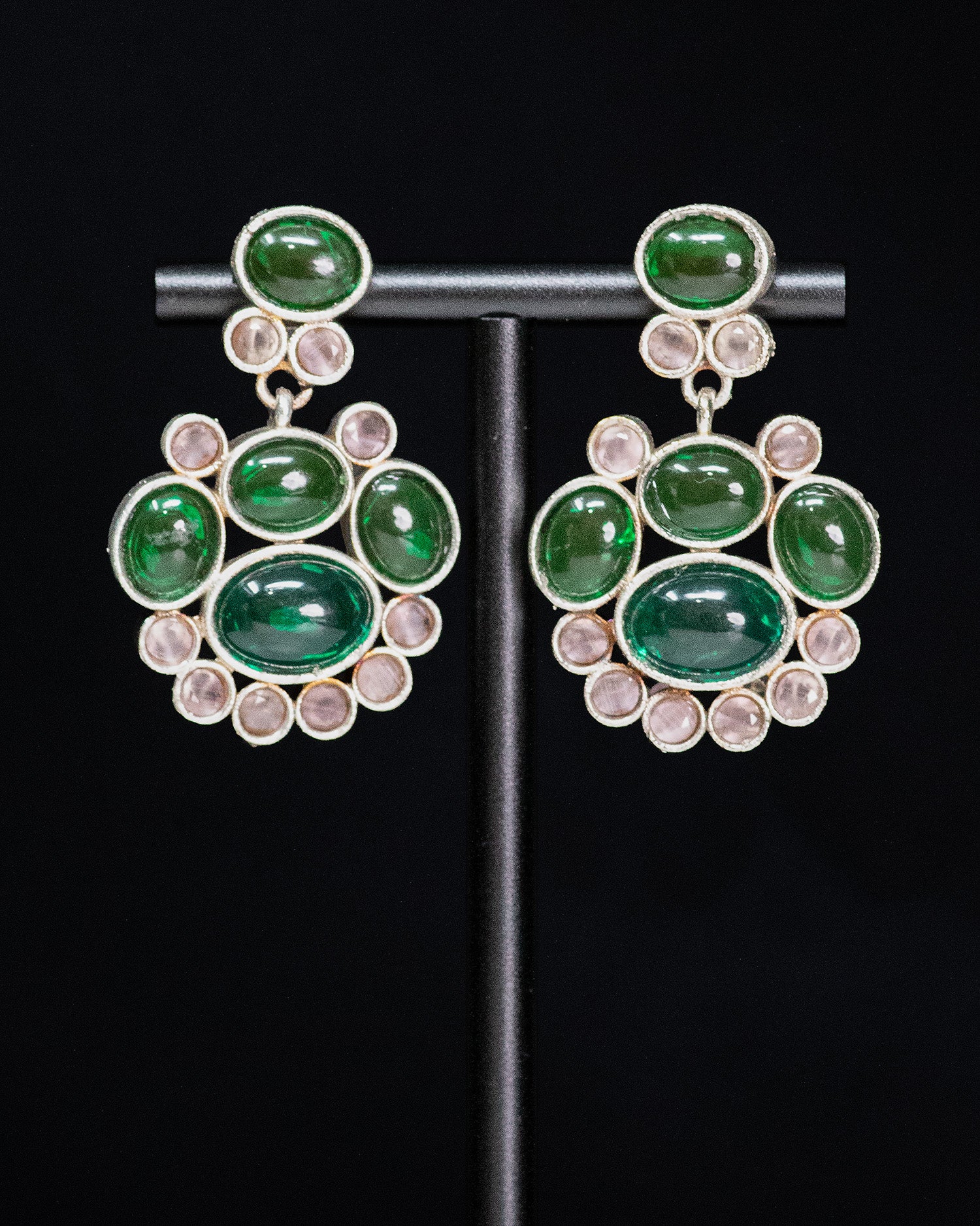 Royal Emerald & Blush Stone Silver Look Alike Statement Choker Set