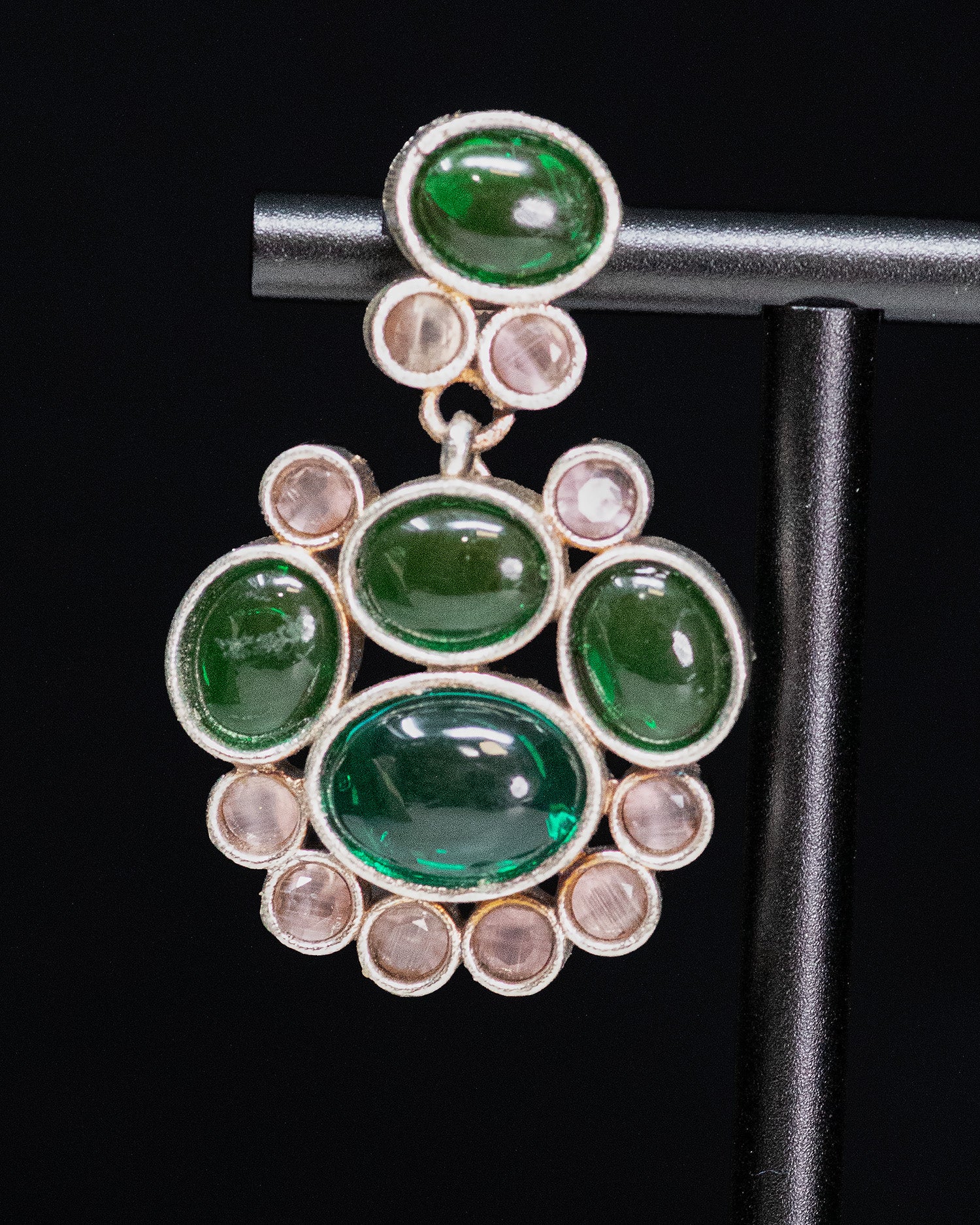 Royal Emerald & Blush Stone Silver Look Alike Statement Choker Set