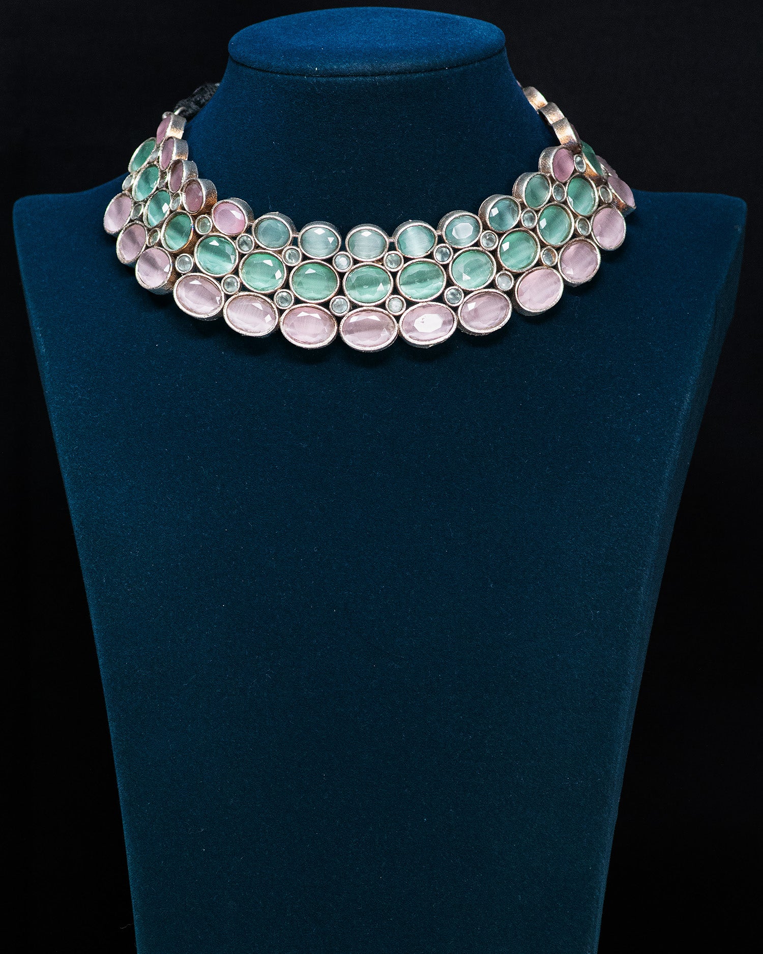 Pastel Mint & Blush Silver Look Alike Statement Choker Set
