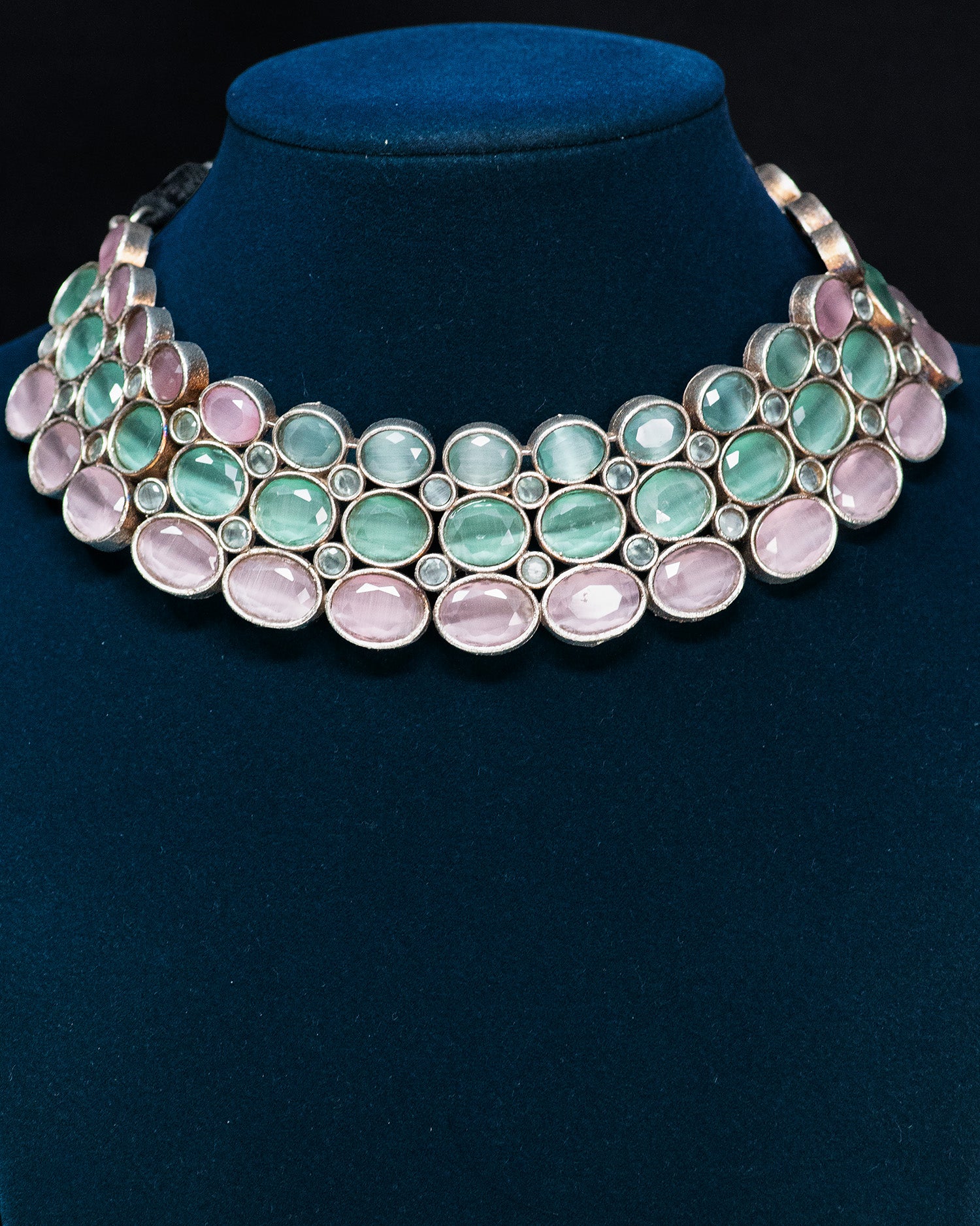 Pastel Mint & Blush Silver Look Alike Statement Choker Set